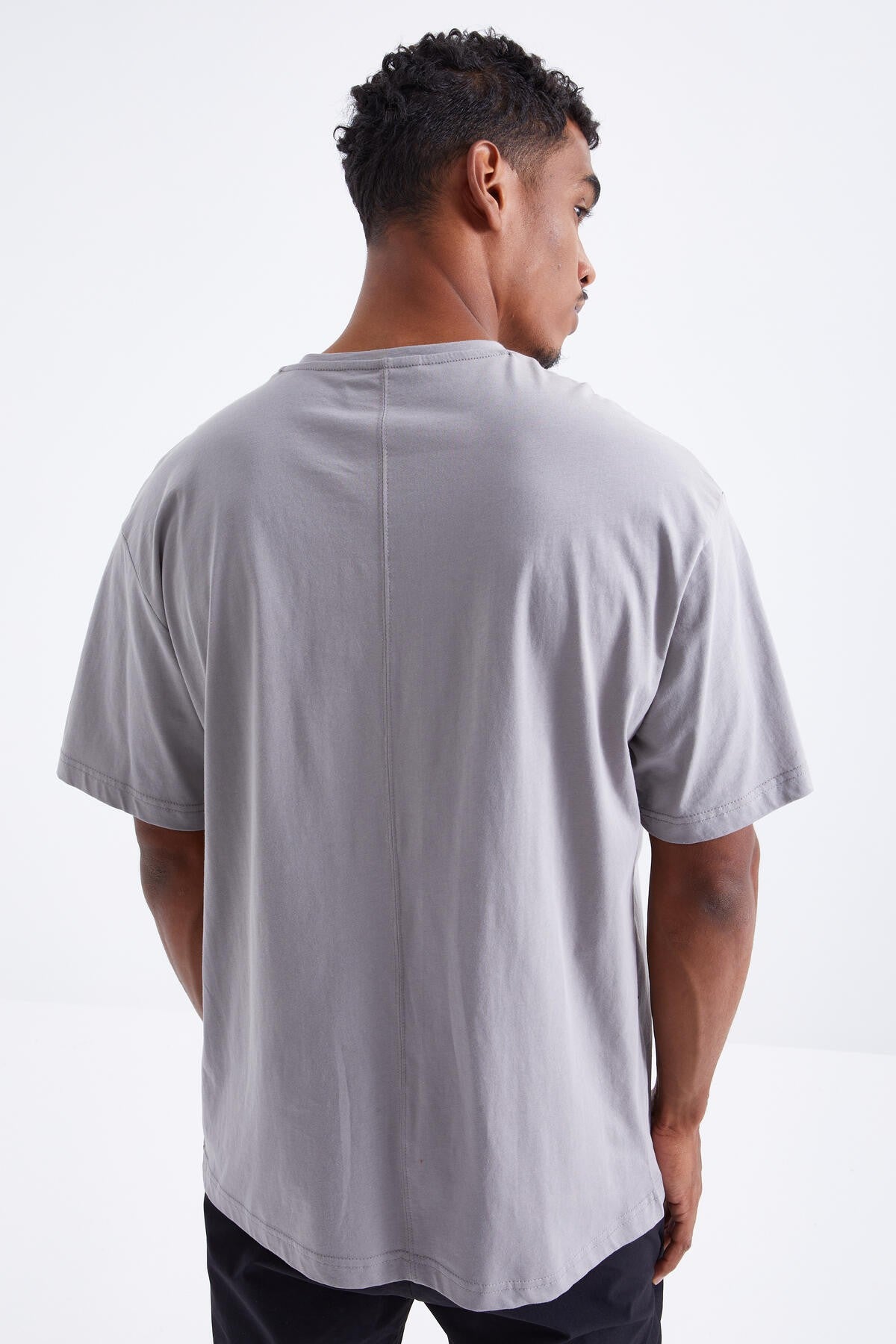 Gray Printed O Collar Men's Oversize T-Shirt - 88098