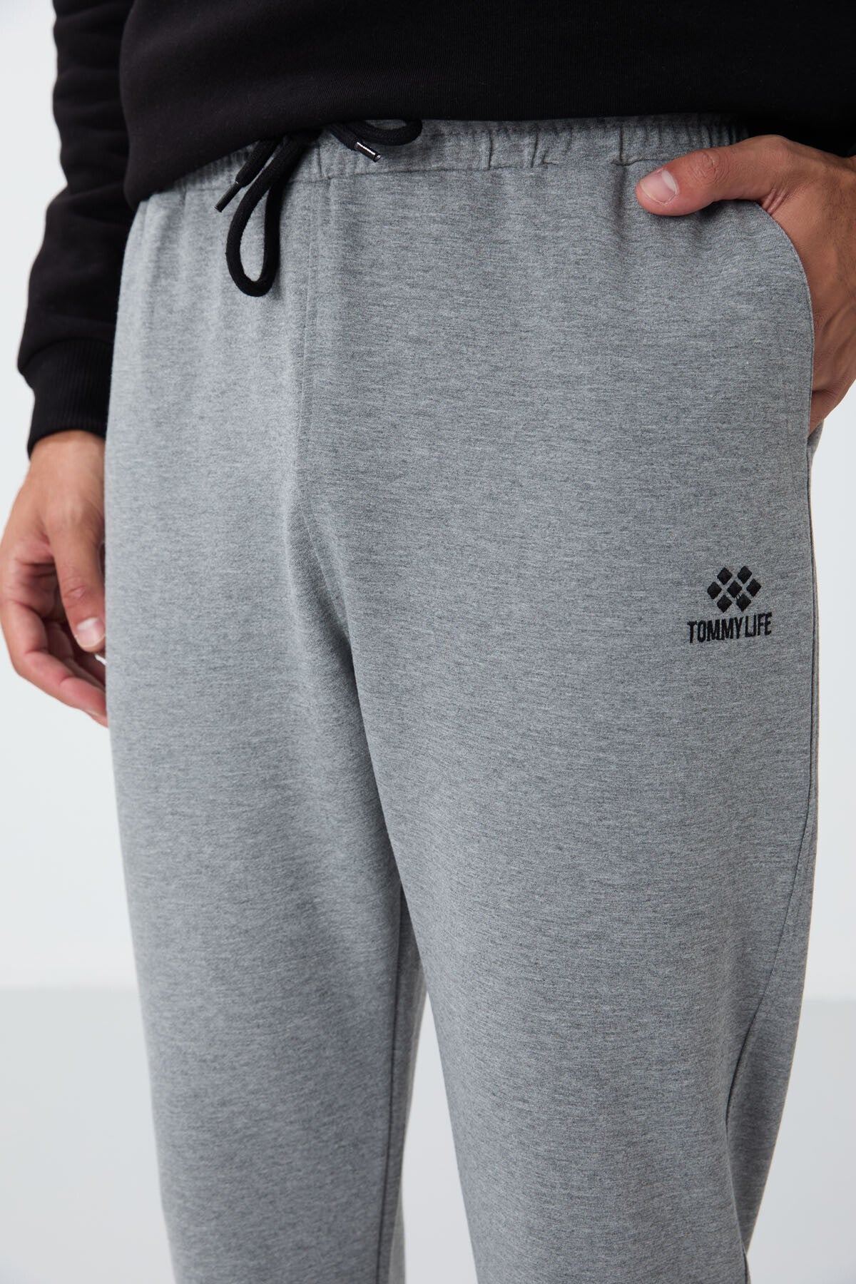 Grey Melange Laced Hem Standard Fit Classic Leg Men's Tracksuit Bottom - 84682