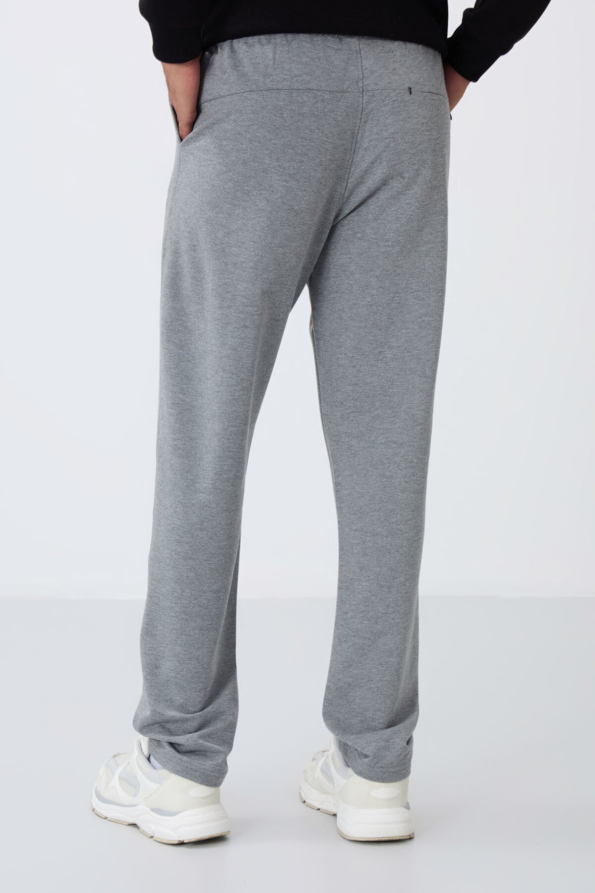 Grey Melange Laced Hem Standard Fit Classic Leg Men's Tracksuit Bottom - 84682