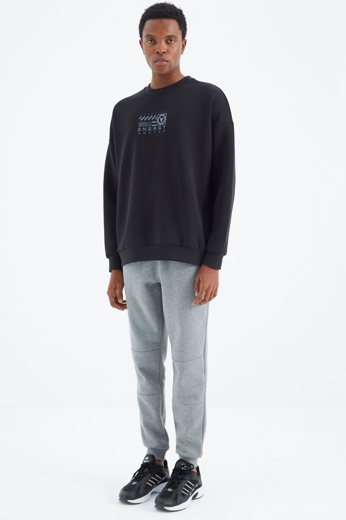 Grey Melange Laced Strip Detailed Relax Fit Men's Tracksuit Bottom - 82106