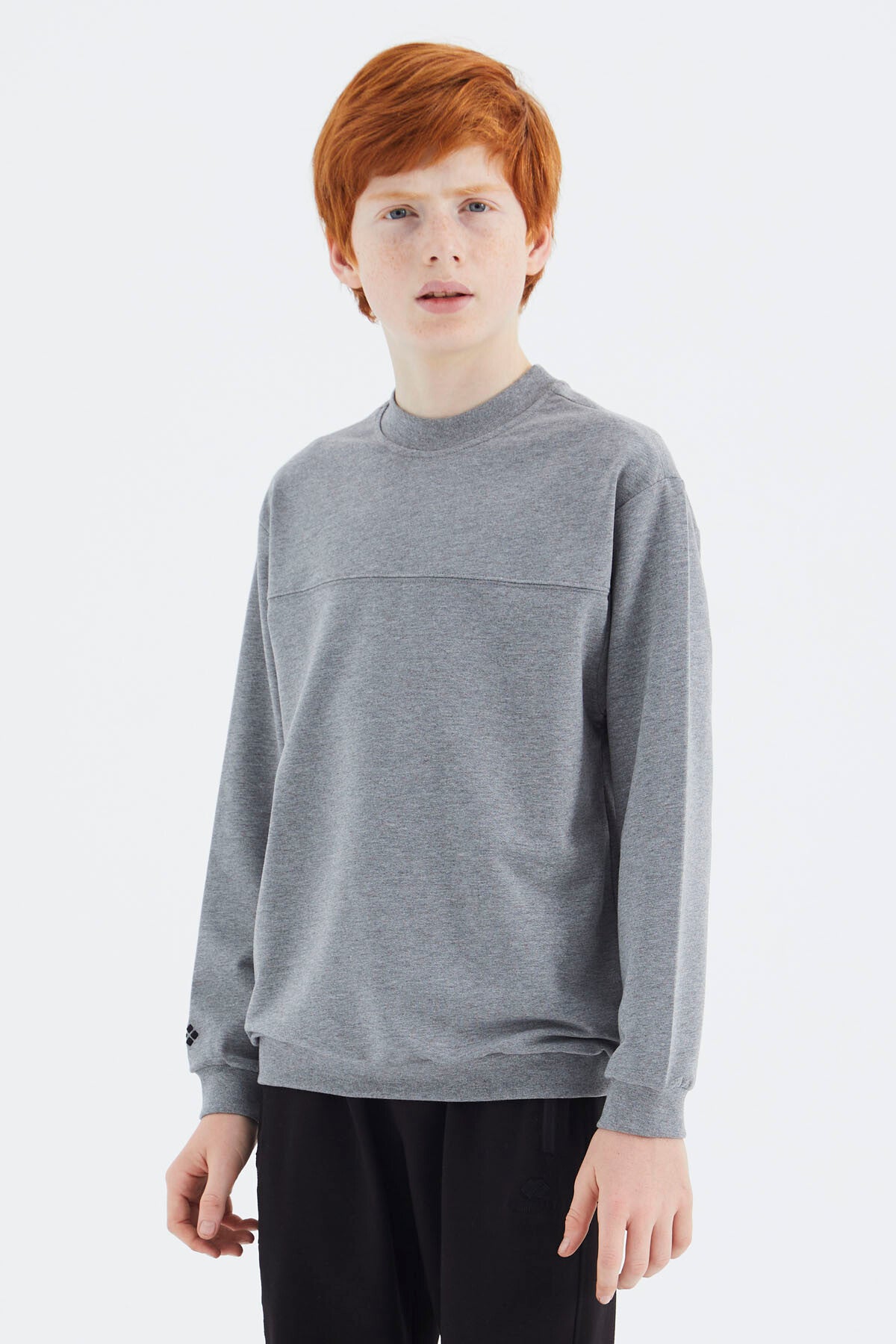 Grey Melange Basic Boys' Sweatshirt - 11173