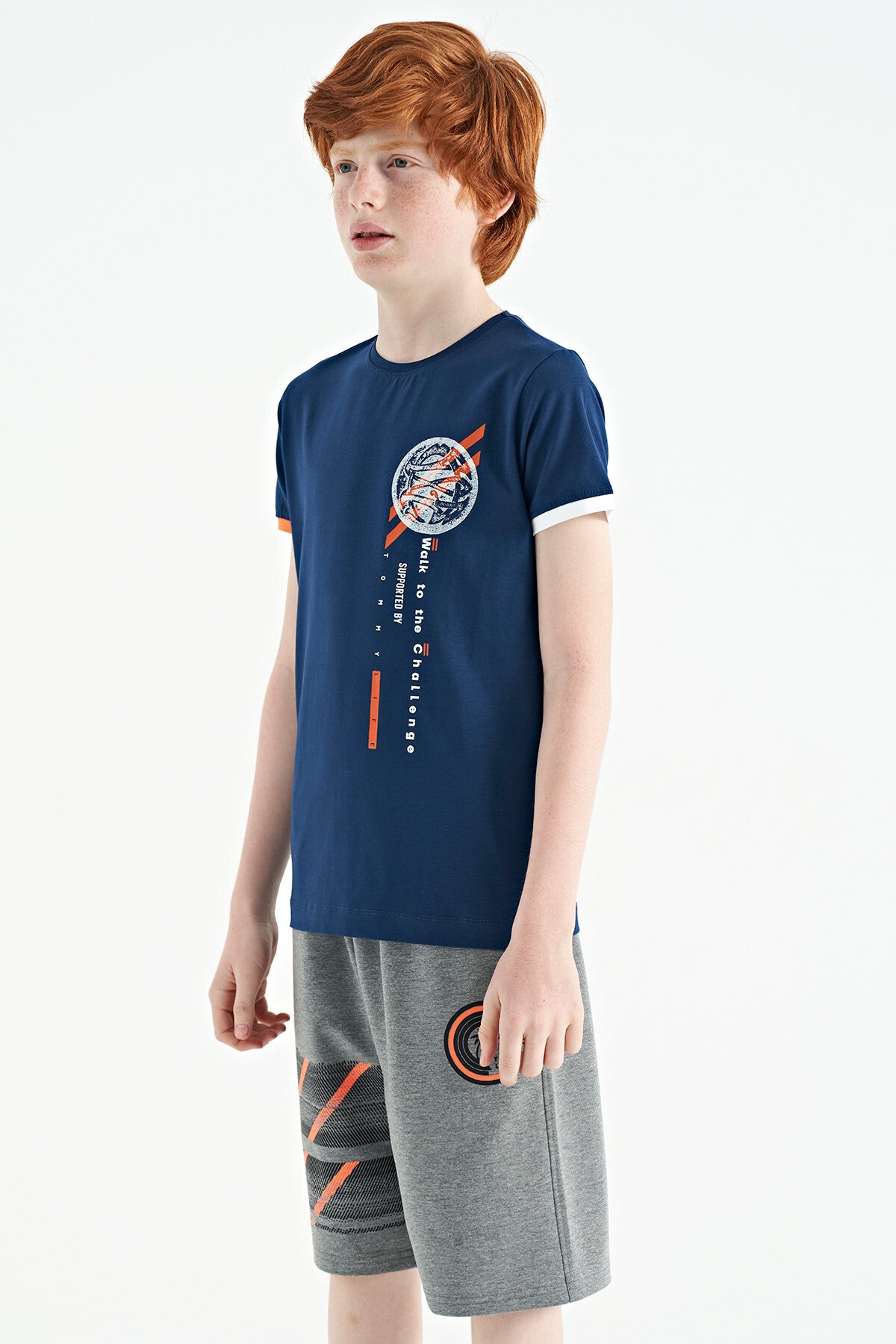 Gray Melange Print Detailed Laced Standard Fit Boys Shorts - 11125