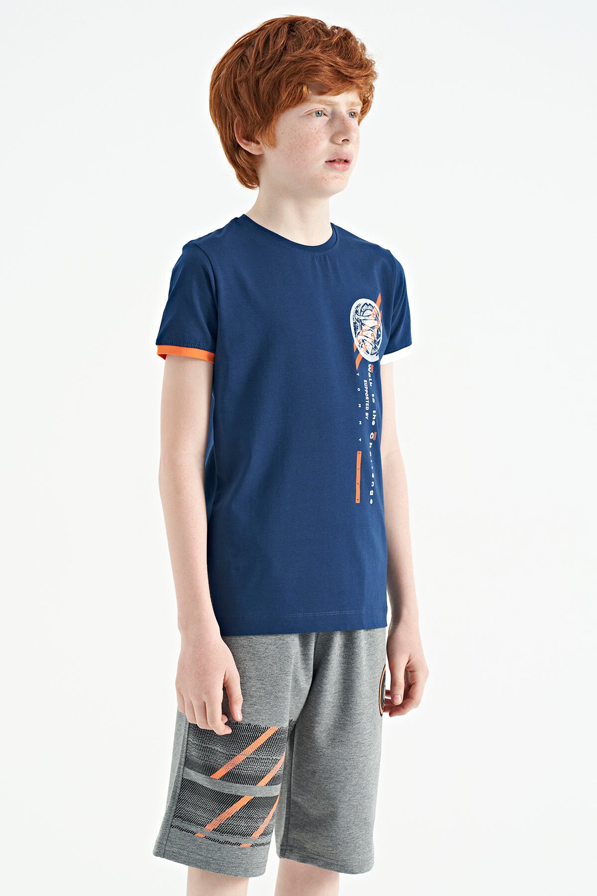 Gray Melange Print Detailed Laced Standard Fit Boys Shorts - 11125