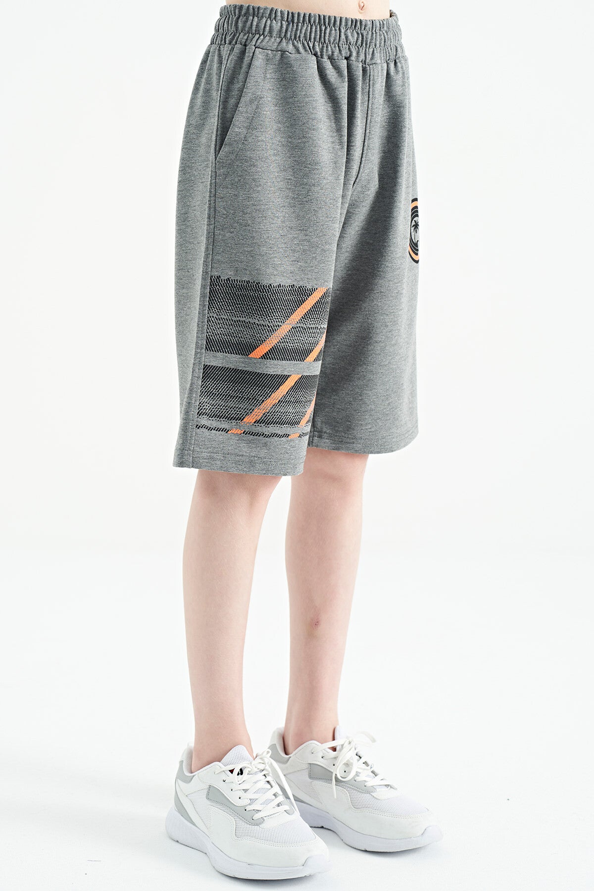 Gray Melange Print Detailed Laced Standard Fit Boys Shorts - 11125