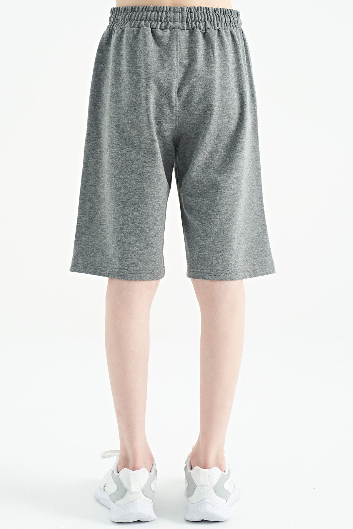 Gray Melange Print Detailed Laced Standard Fit Boys Shorts - 11125