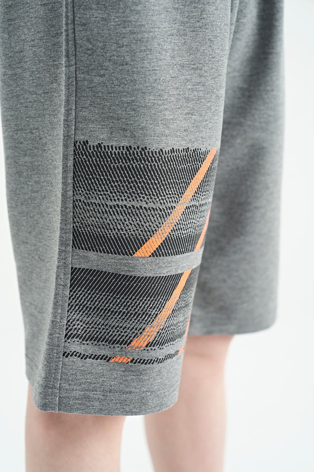Gray Melange Print Detailed Laced Standard Fit Boys Shorts - 11125