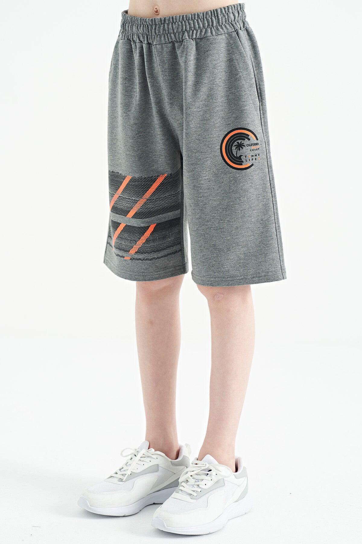 Gray Melange Print Detailed Laced Standard Fit Boys Shorts - 11125