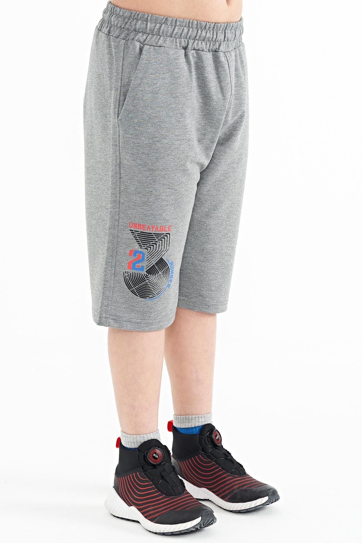 Grey Melange Printed Detailed Laced Standard Fit Boys Shorts - 11128