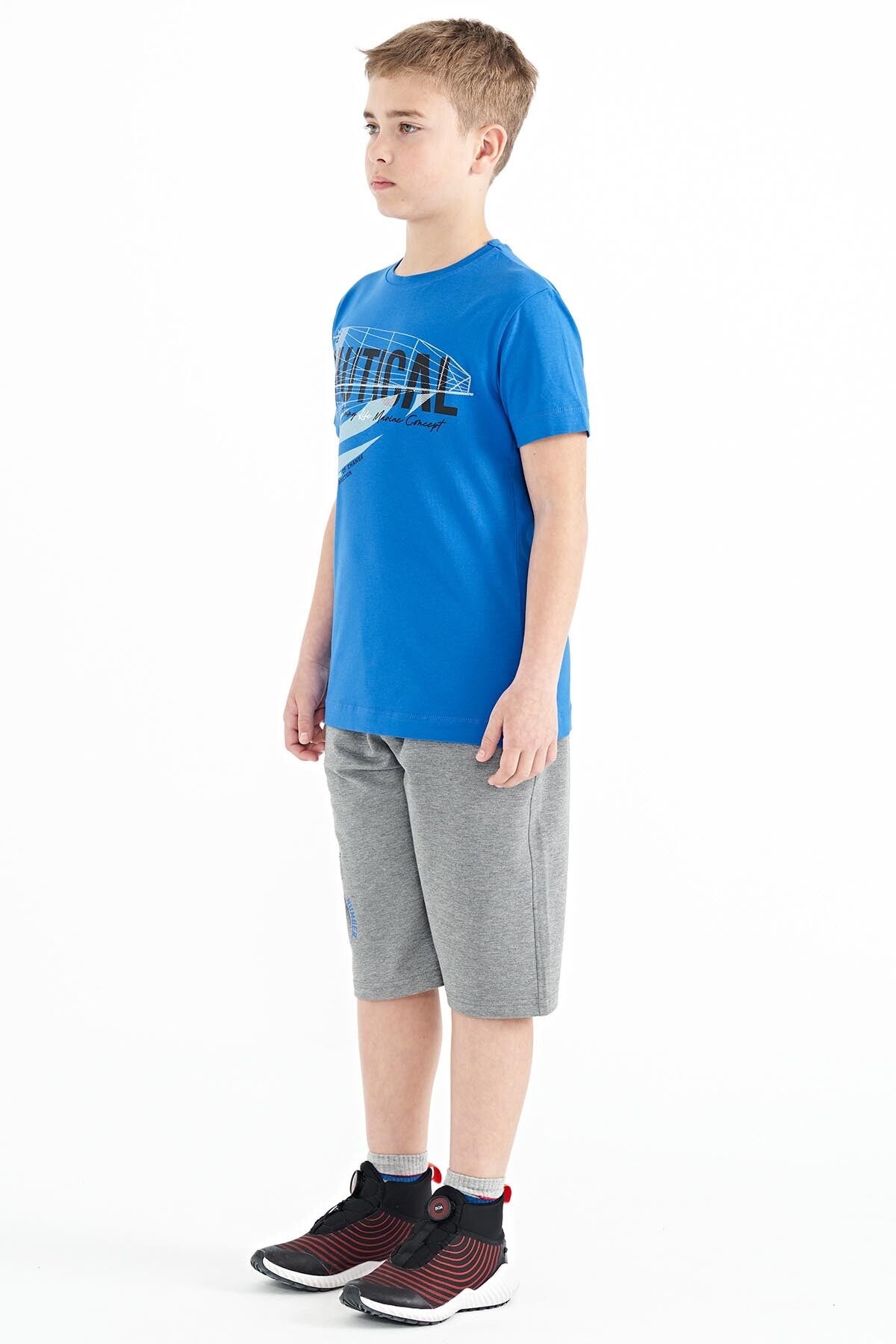 Grey Melange Printed Detailed Laced Standard Fit Boys Shorts - 11128
