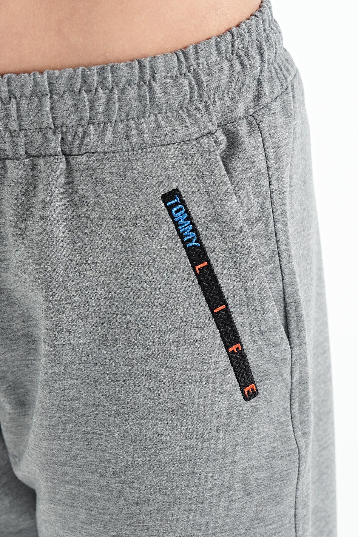 Grey Melange Printed Detailed Laced Standard Fit Boys Shorts - 11128
