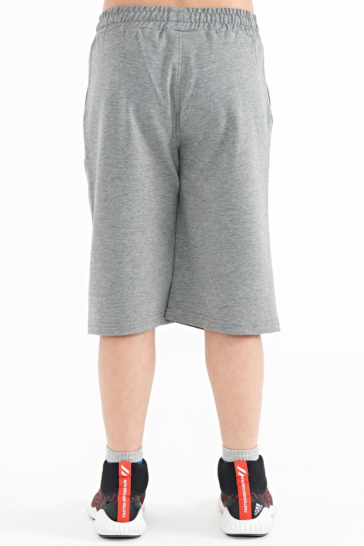 Grey Melange Printed Detailed Laced Standard Fit Boys Shorts - 11128