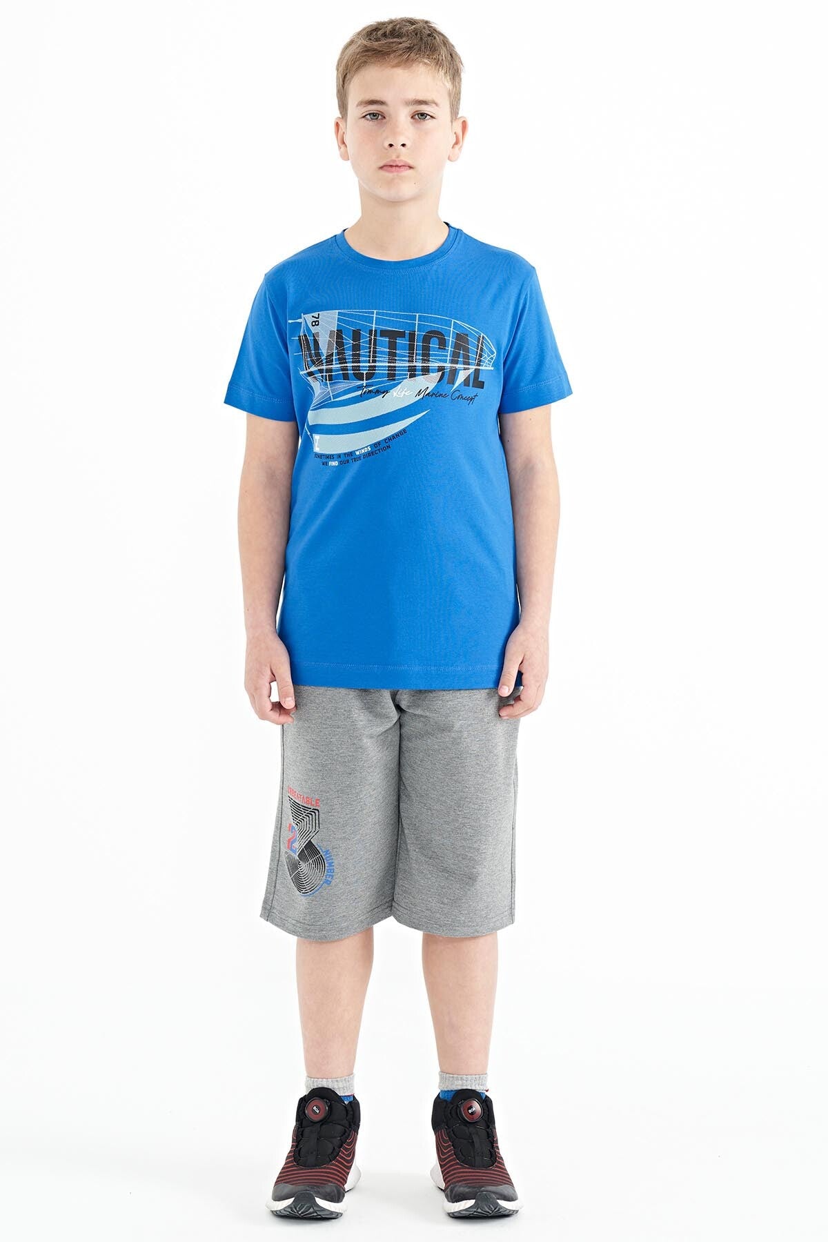 Grey Melange Printed Detailed Laced Standard Fit Boys Shorts - 11128