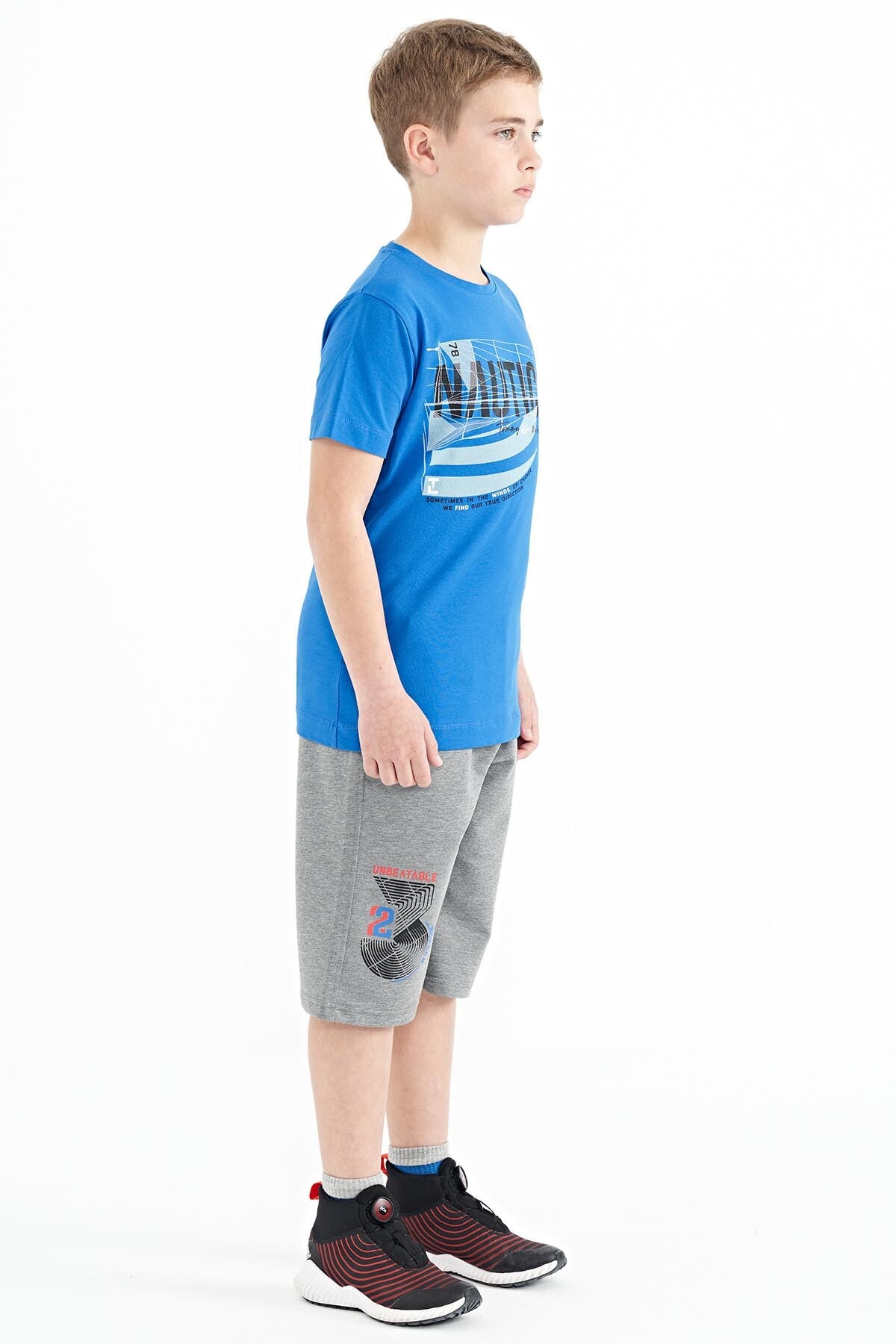 Grey Melange Printed Detailed Laced Standard Fit Boys Shorts - 11128