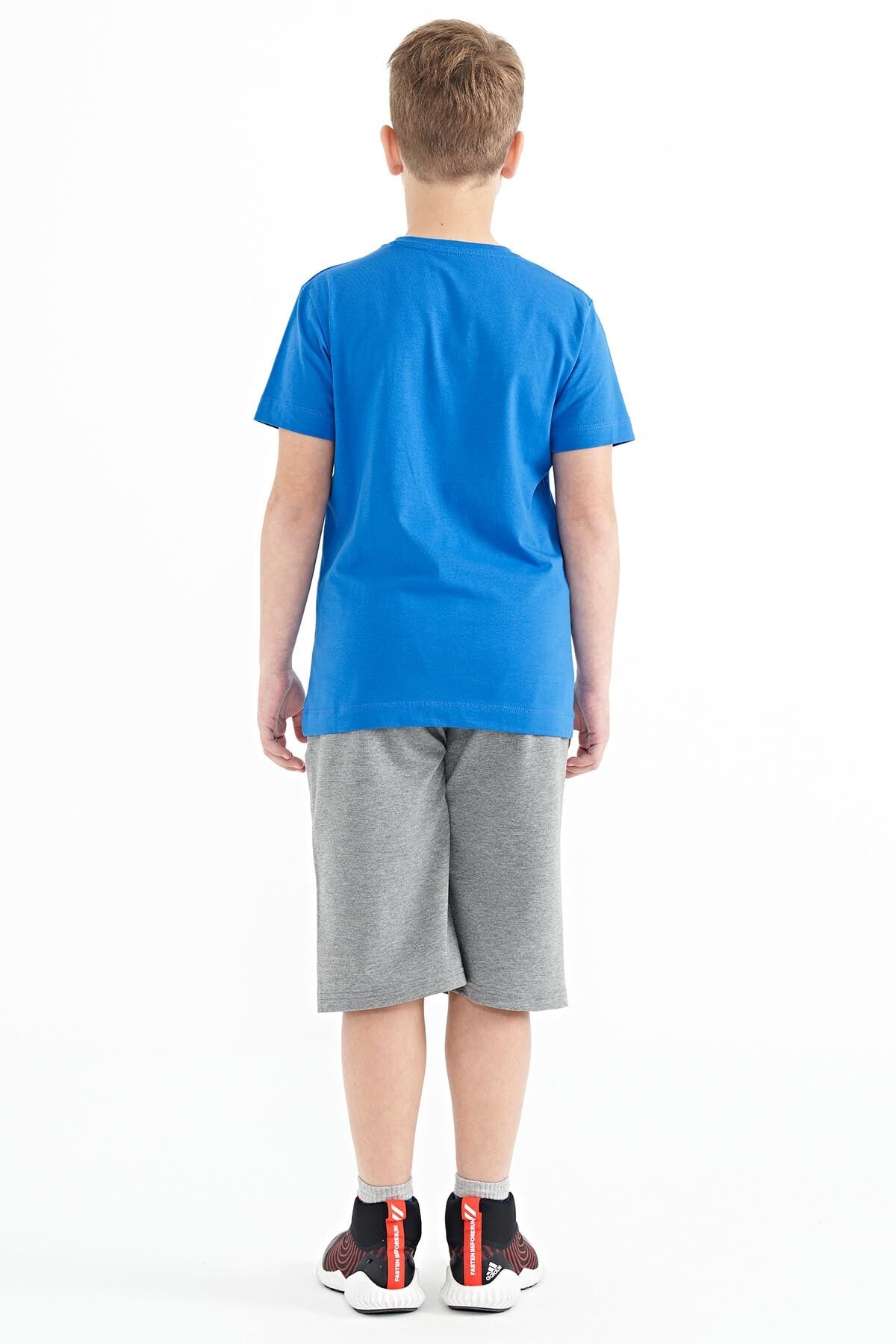 Grey Melange Printed Detailed Laced Standard Fit Boys Shorts - 11128