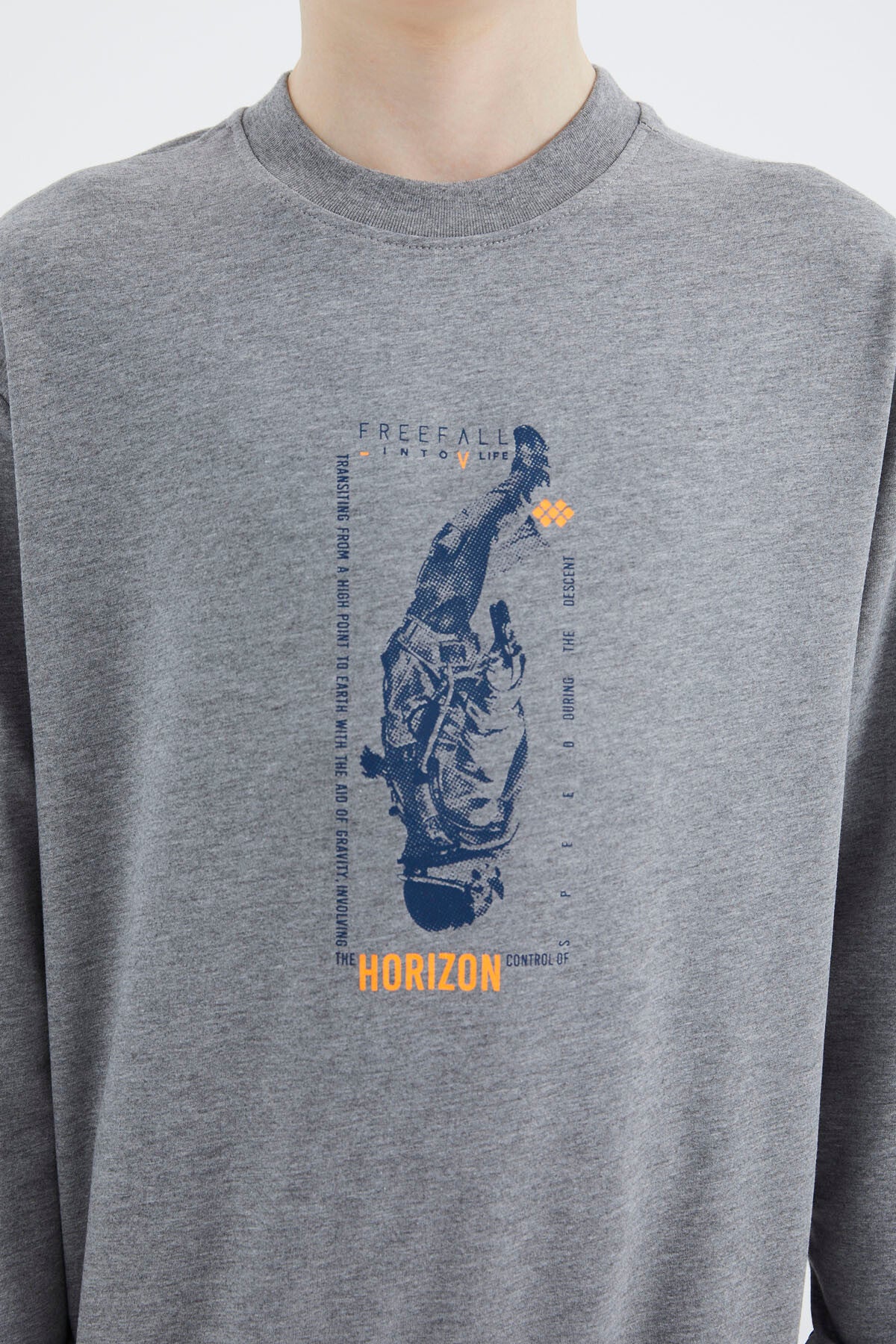 Grey Melange Print Boys' Sweatshirt - 11174