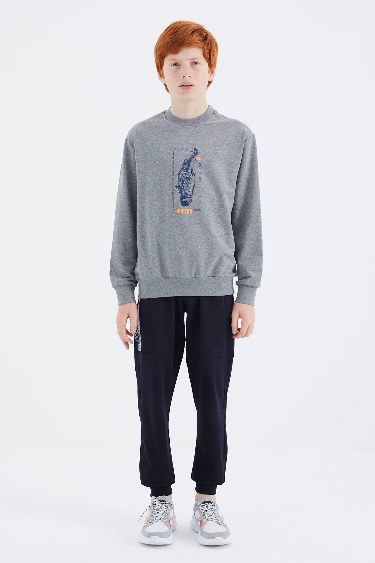 Grey Melange Print Boys' Sweatshirt - 11174