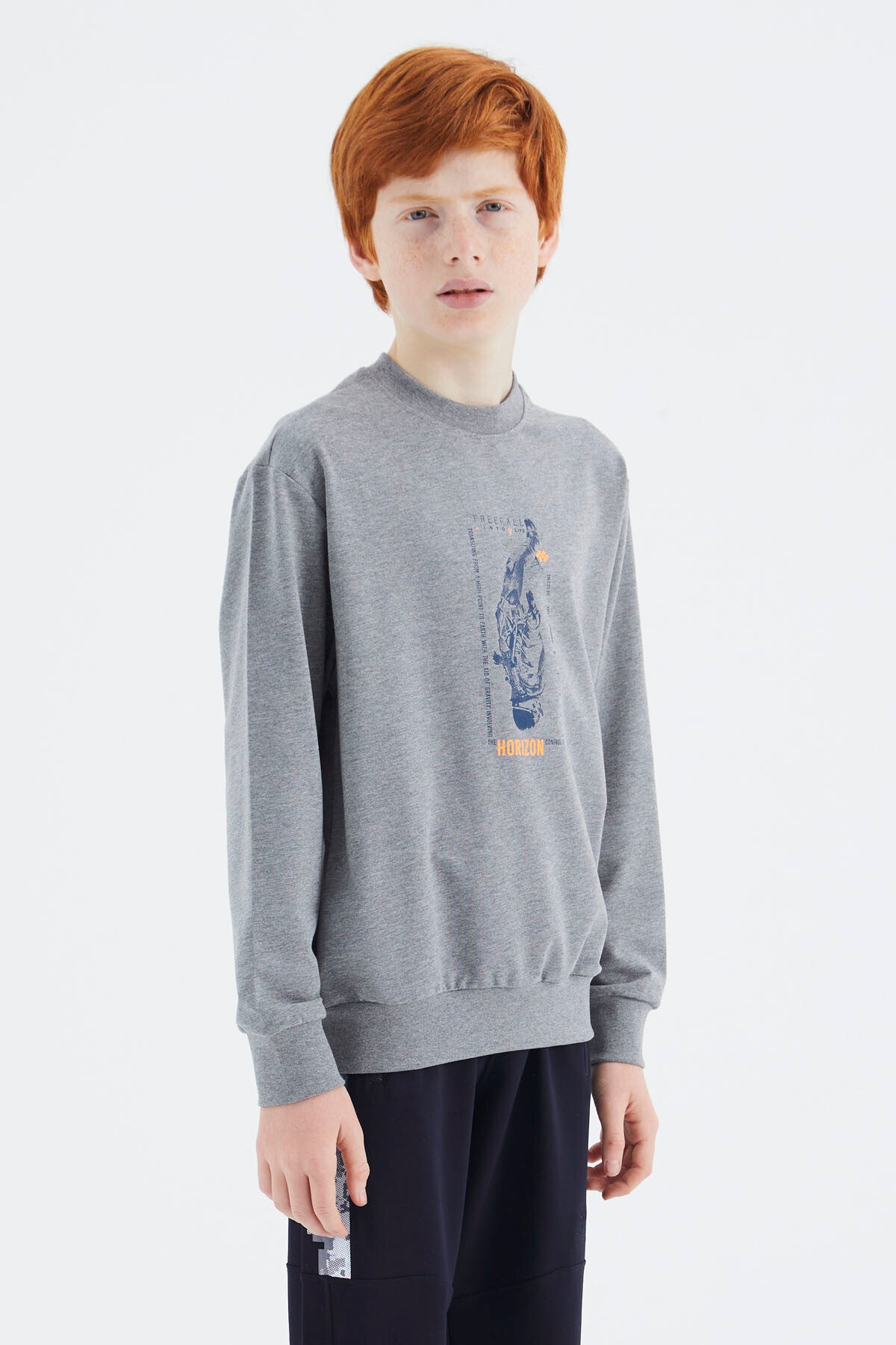 Grey Melange Print Boys' Sweatshirt - 11174
