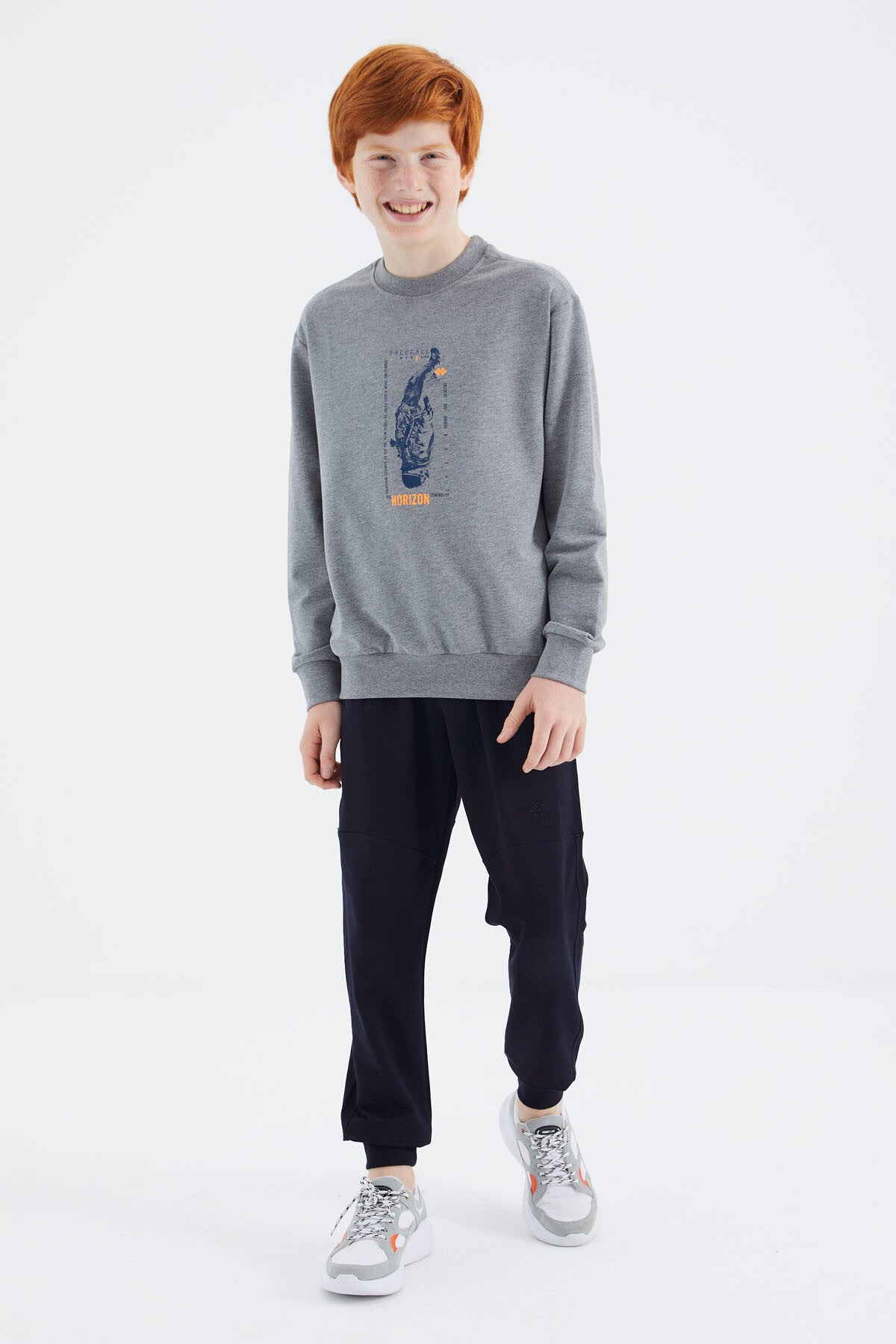 Grey Melange Print Boys' Sweatshirt - 11174