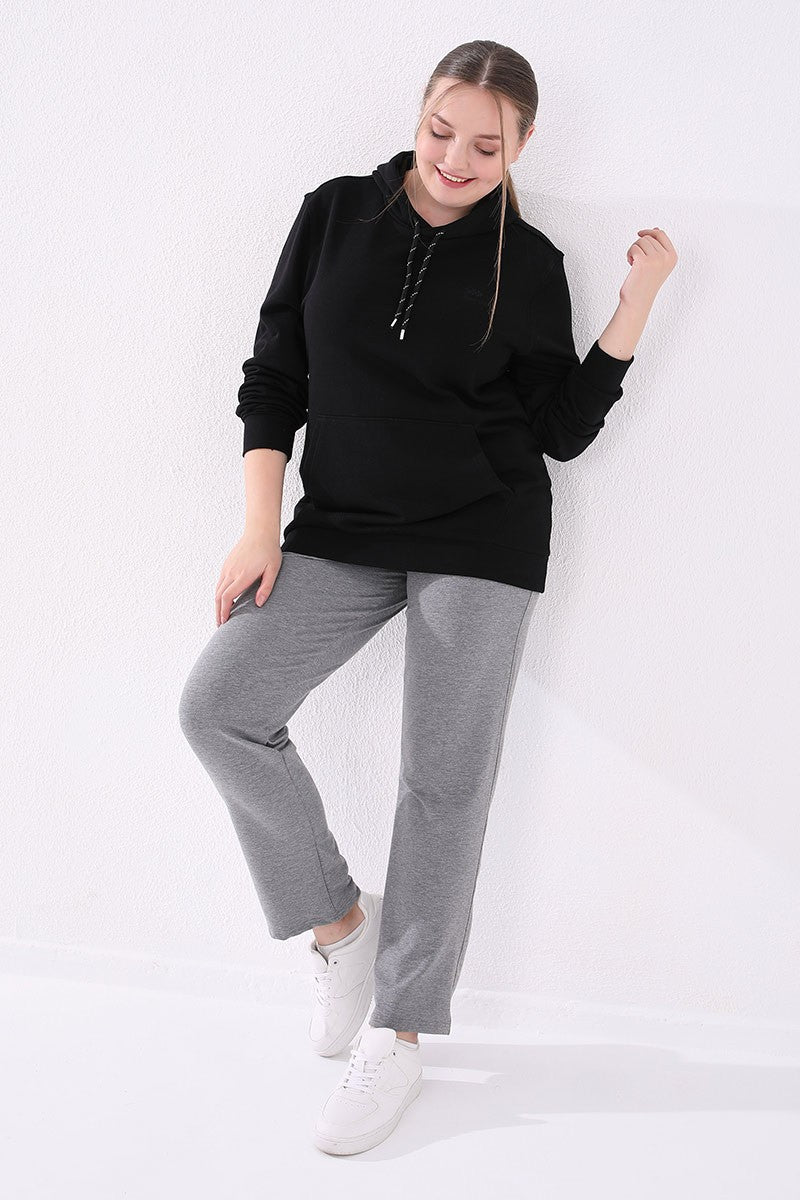 Gray Melange Classic Fit Comfortable Women's Plus Size Tracksuit Bottom - 94014