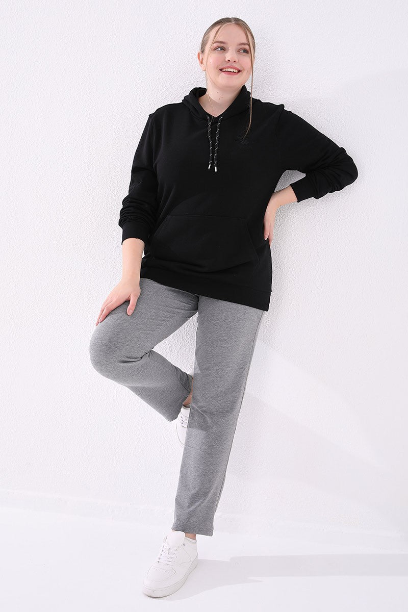 Gray Melange Classic Fit Comfortable Women's Plus Size Tracksuit Bottom - 94014
