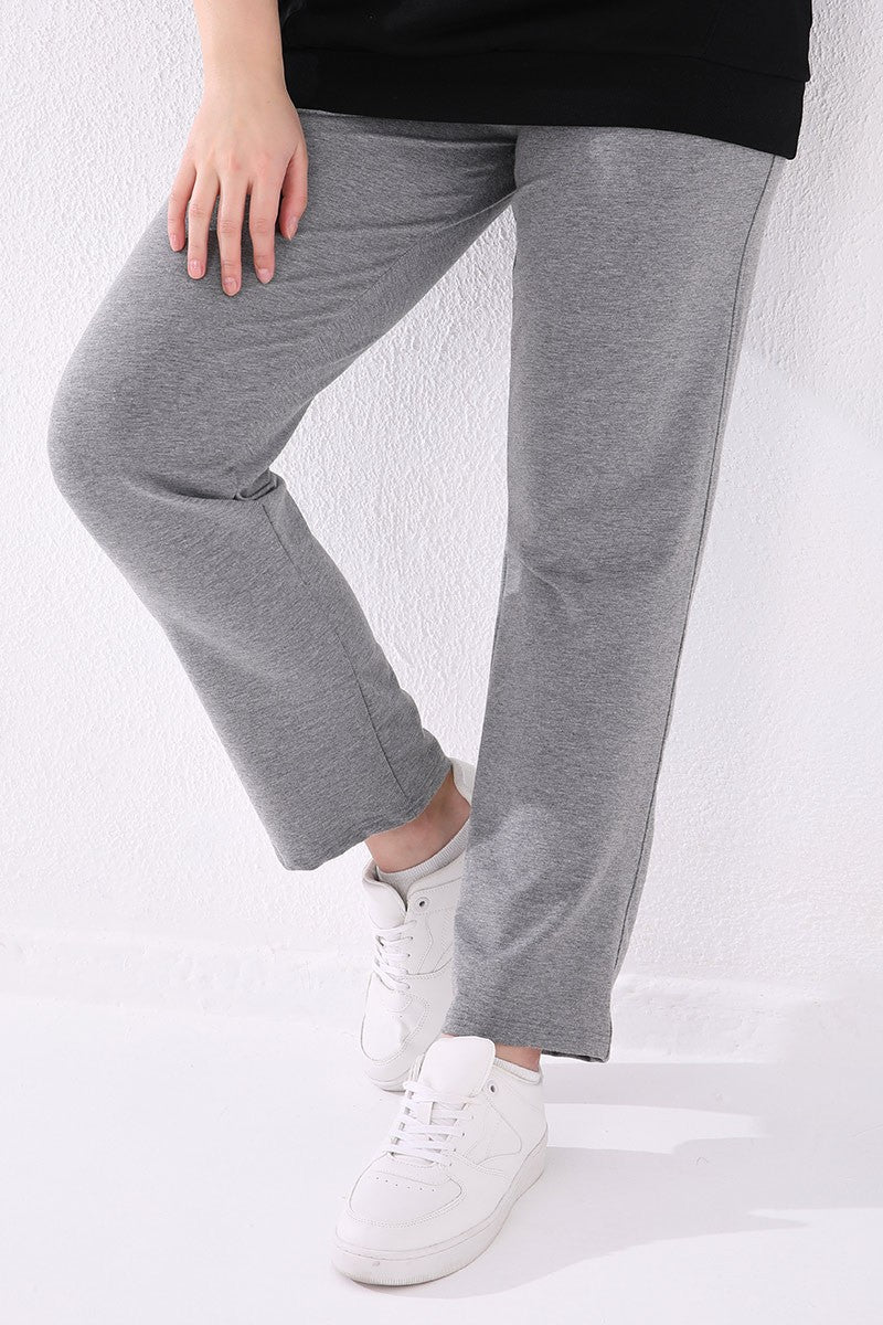 Gray Melange Classic Fit Comfortable Women's Plus Size Tracksuit Bottom - 94014