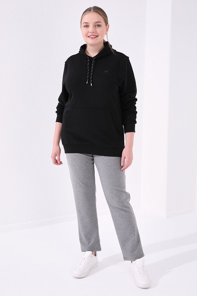 Gray Melange Classic Fit Comfortable Women's Plus Size Tracksuit Bottom - 94014