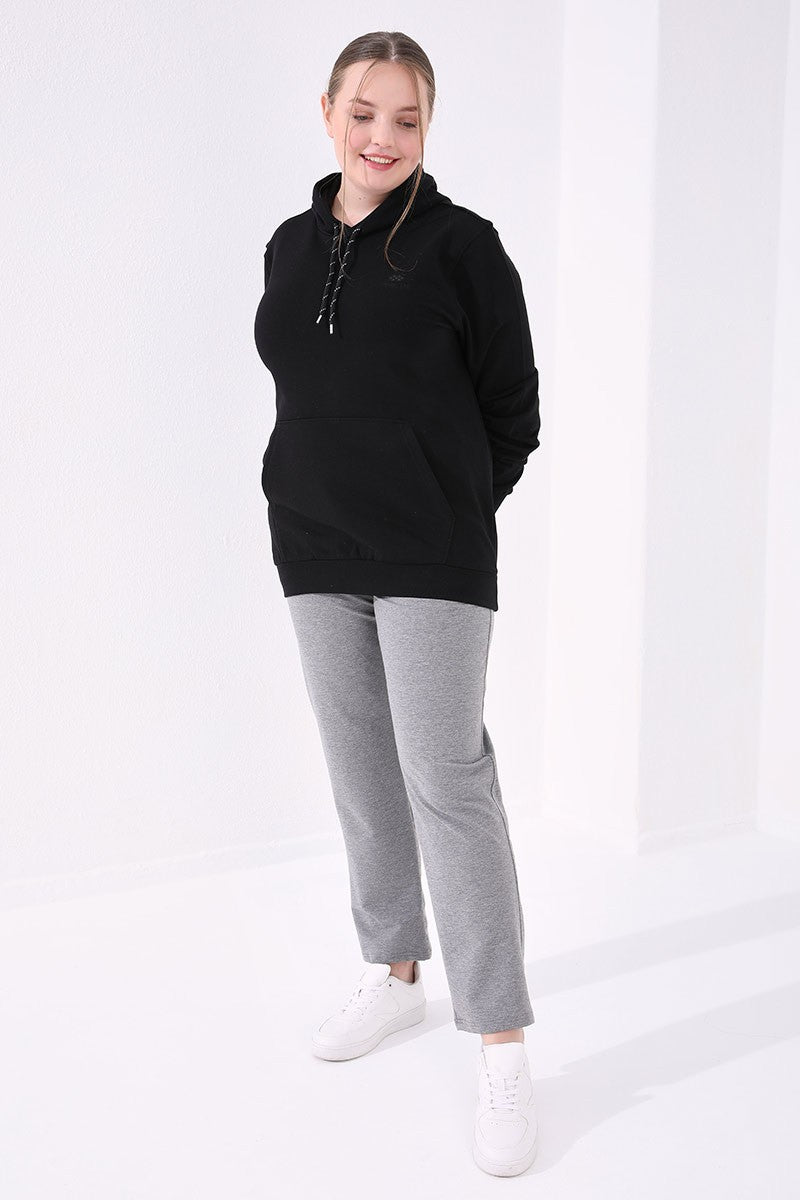Gray Melange Classic Fit Comfortable Women's Plus Size Tracksuit Bottom - 94014