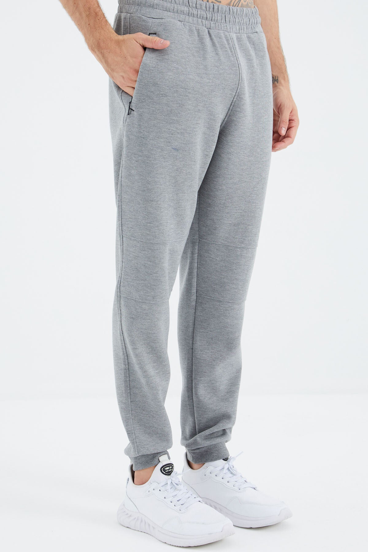 Grey Melange High Collar Hidden Pocket Detailed Relax Fit Men's Tracksuit Set - 85220