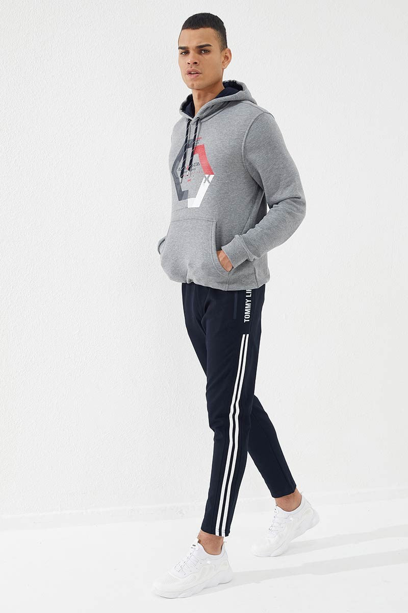 Geometric Print Regular Fit Hooded Men's Sweatshirt - 87870