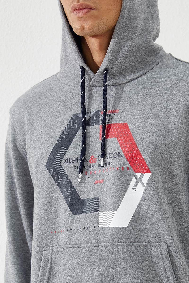 Geometric Print Regular Fit Hooded Men's Sweatshirt - 87870
