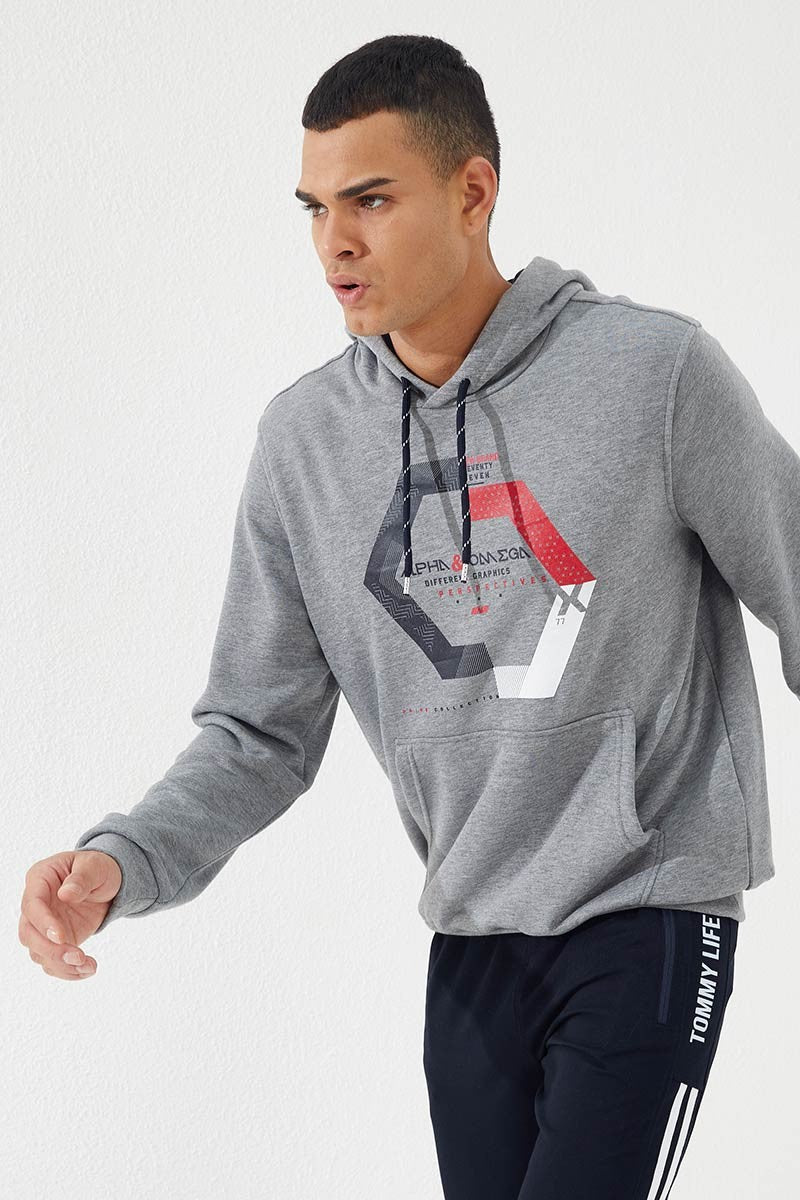 Geometric Print Regular Fit Hooded Men's Sweatshirt - 87870