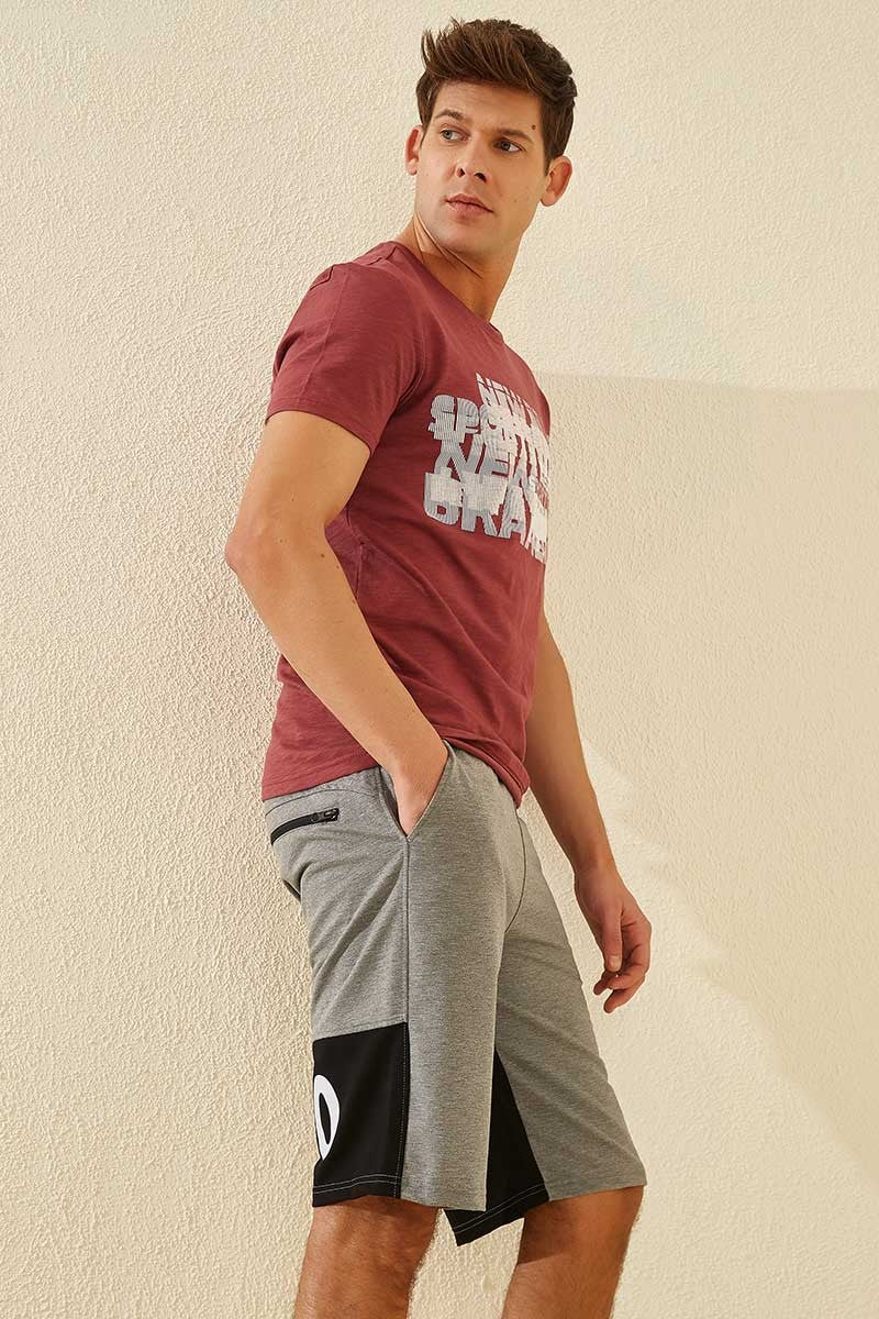 Gray Melange Print Standard Fit Men's Shorts - 81142