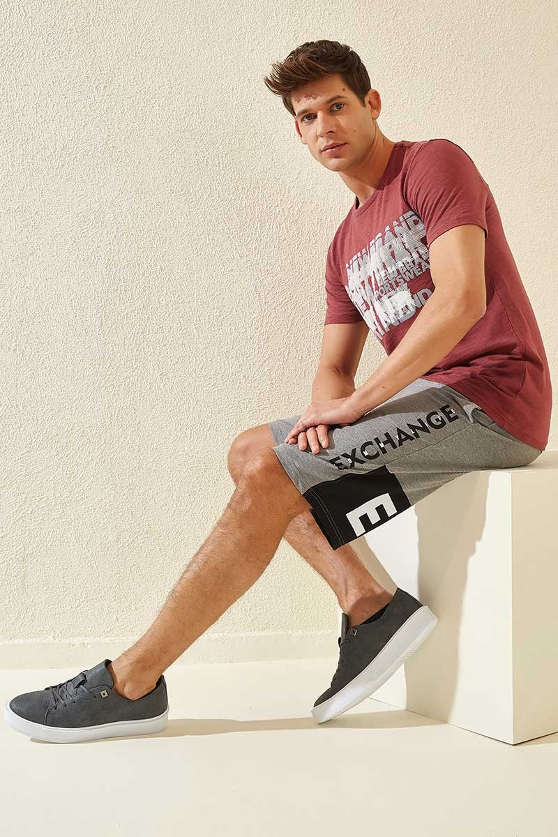 Gray Melange Print Standard Fit Men's Shorts - 81142