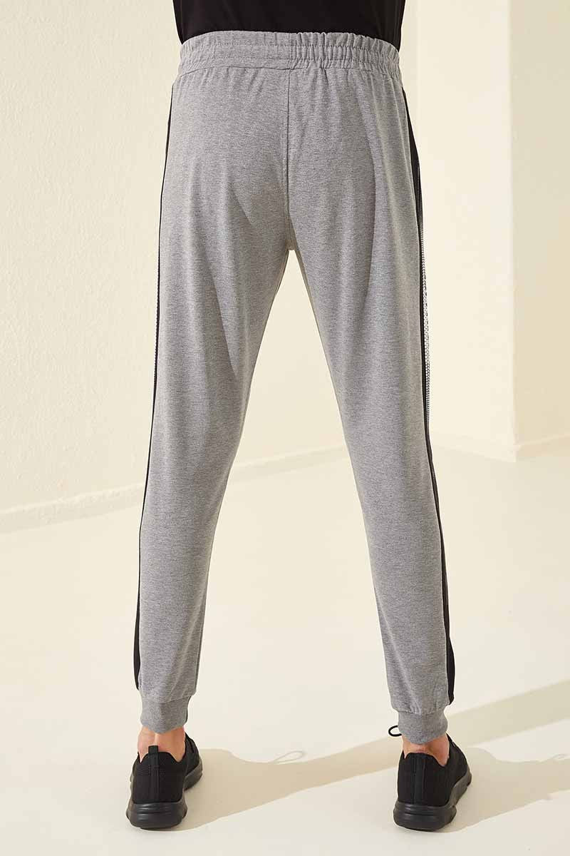 Grey Melange Zippered Printed Standard Fit Jogger Men's Tracksuit Bottom - 84657