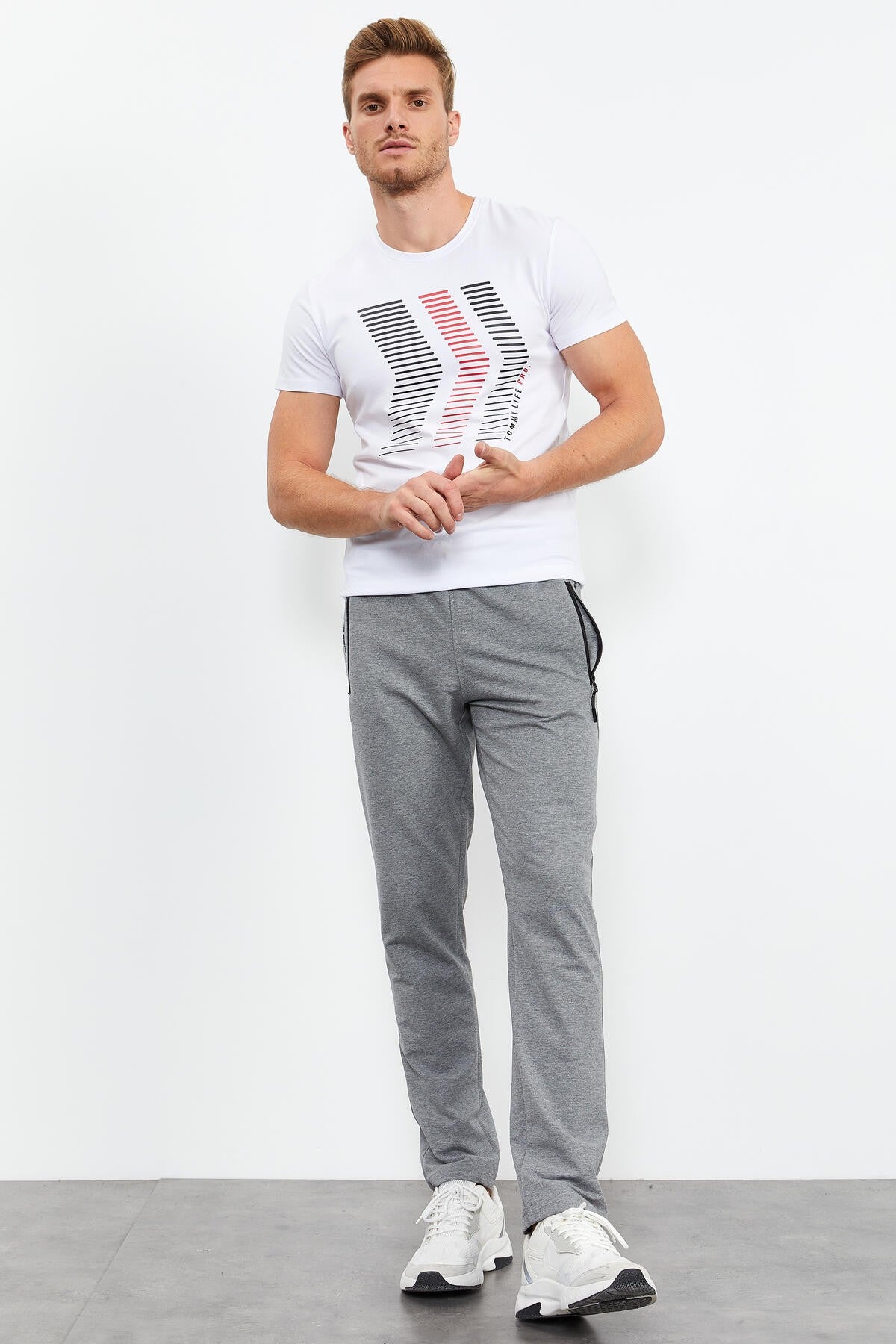 Grey Melange Zippered Detailed Standard Fit Classic Cuff Men's Tracksuit Bottom - 84744