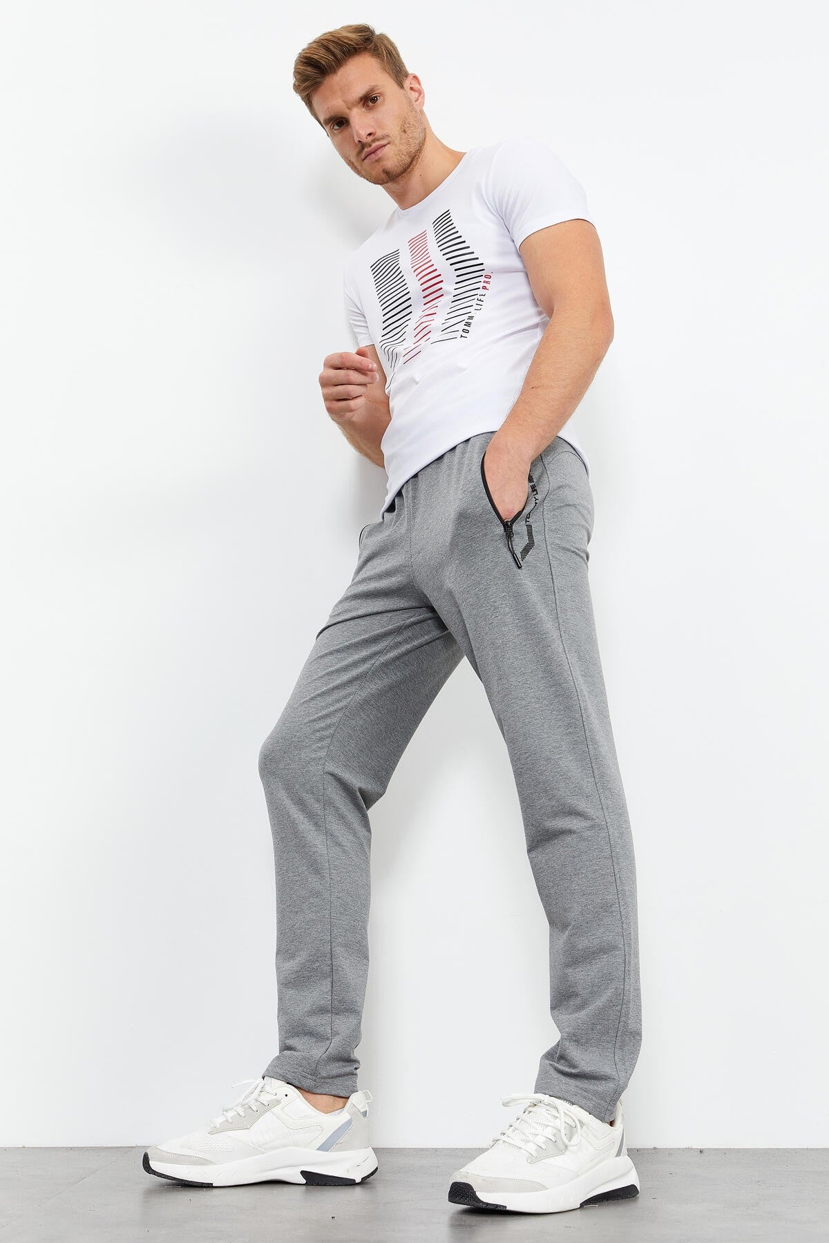 Grey Melange Zippered Detailed Standard Fit Classic Cuff Men's Tracksuit Bottom - 84744