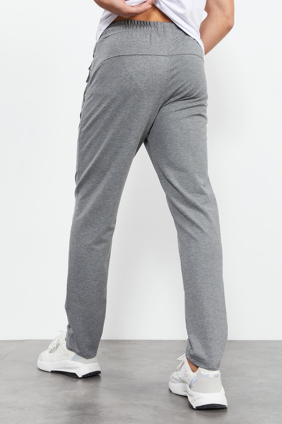 Grey Melange Zippered Detailed Standard Fit Classic Cuff Men's Tracksuit Bottom - 84744