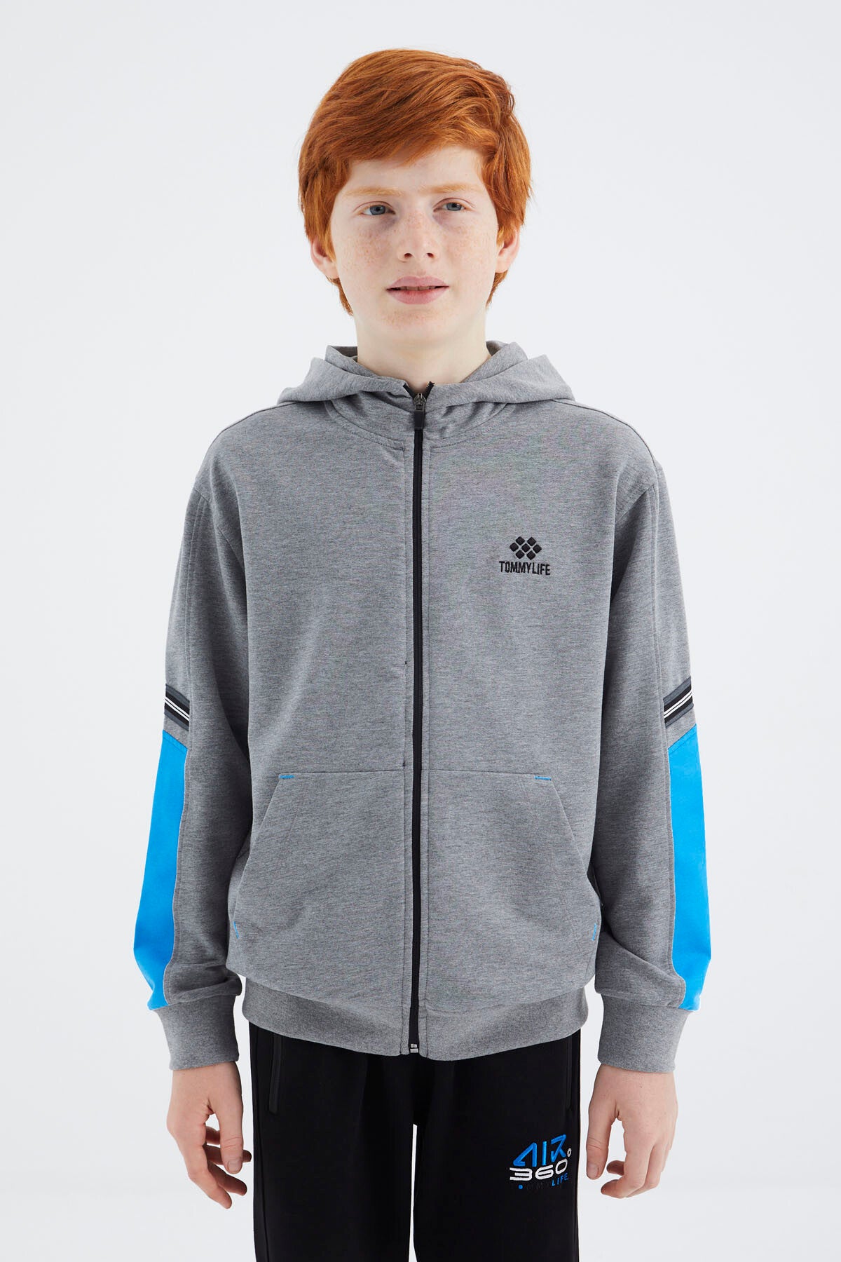 Grey Melange Zippered Boys' Sweatshirt - 11180