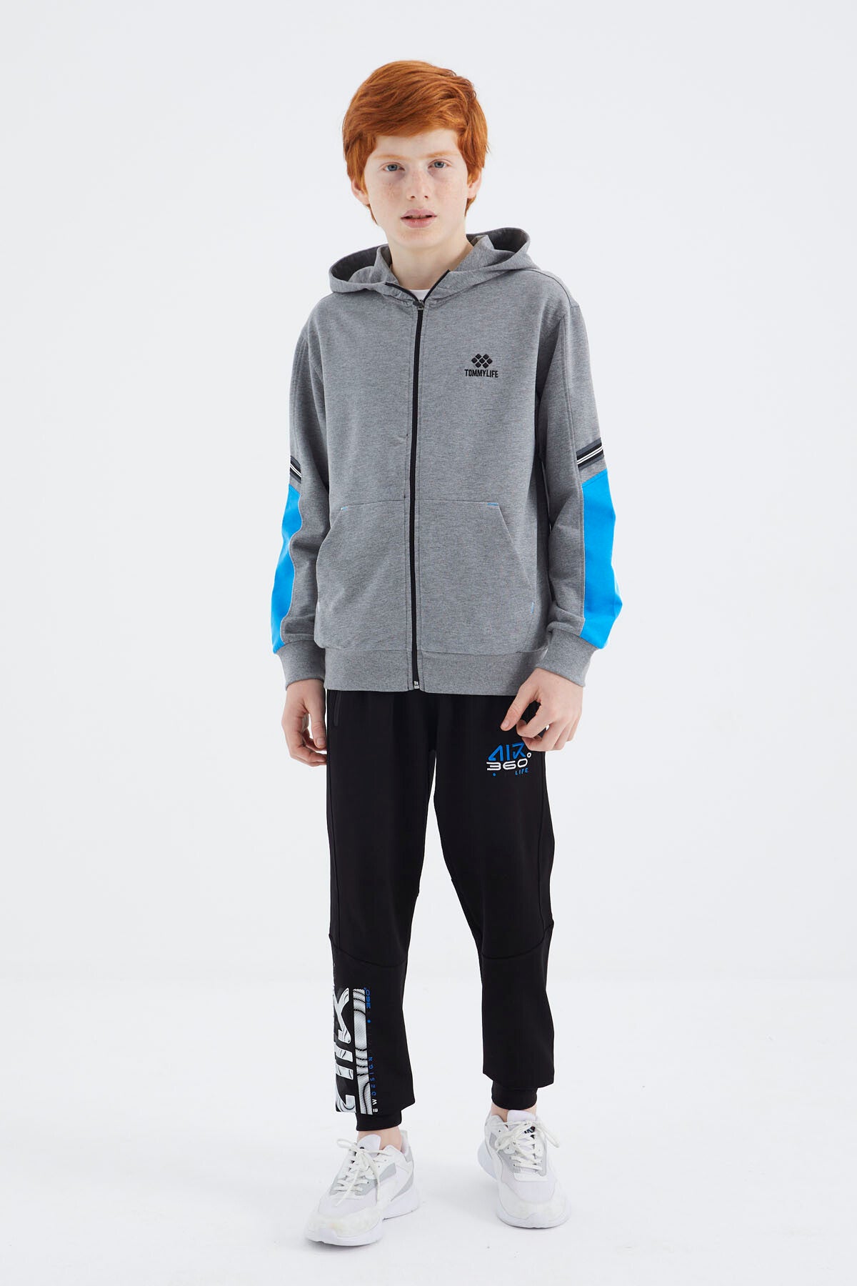 Grey Melange Zippered Boys' Sweatshirt - 11180