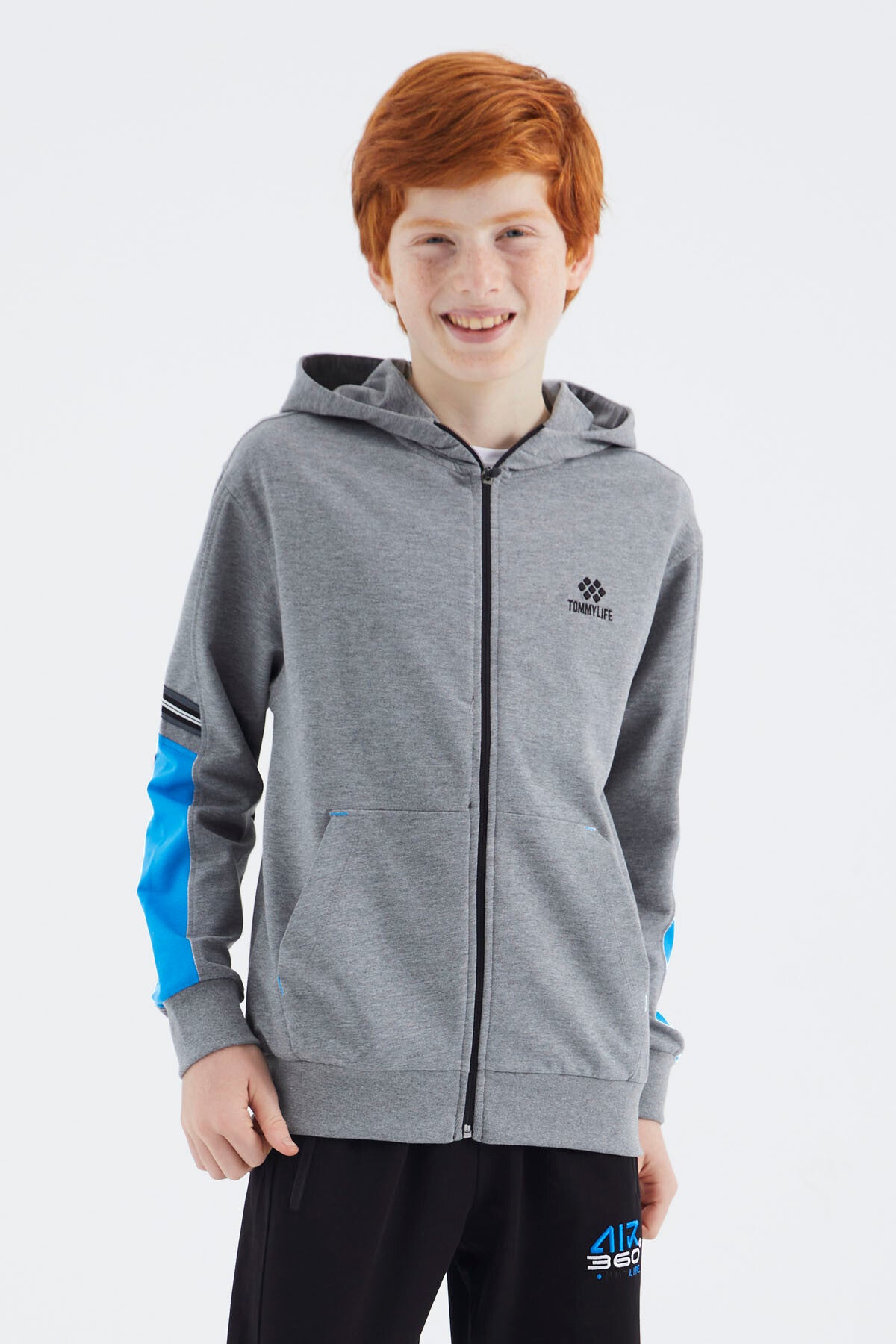 Grey Melange Zippered Boys' Sweatshirt - 11180