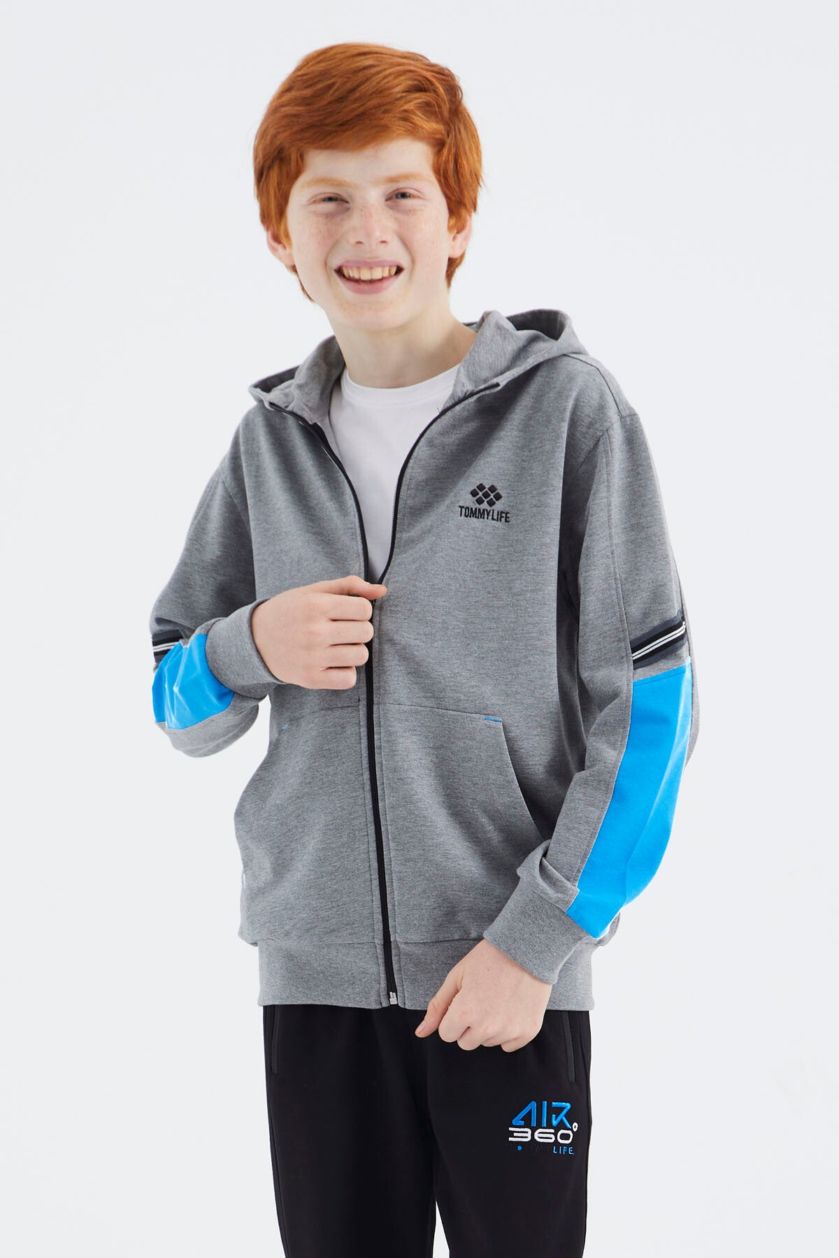 Grey Melange Zippered Boys' Sweatshirt - 11180