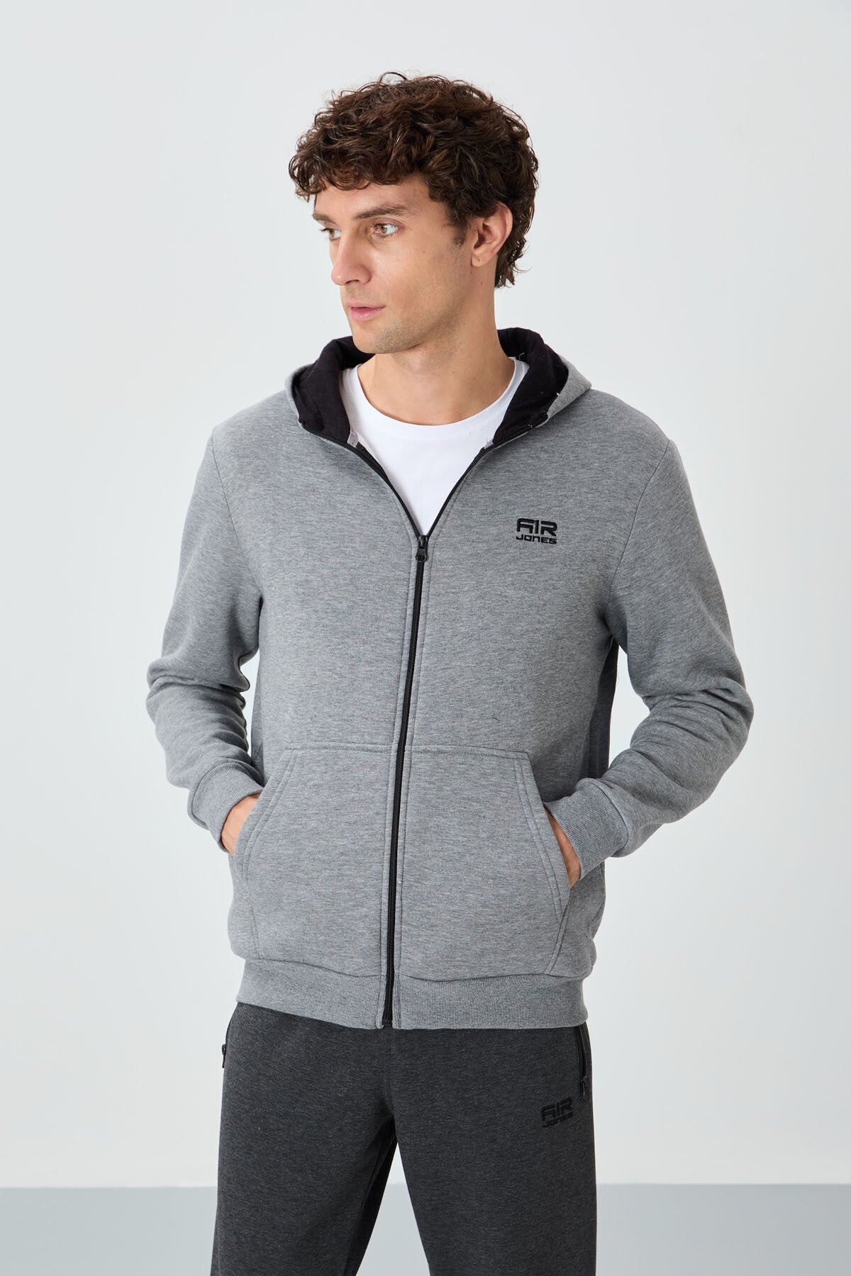 Hector Grey Melange Sherpa Lined Men's Sweatshirt - 88139