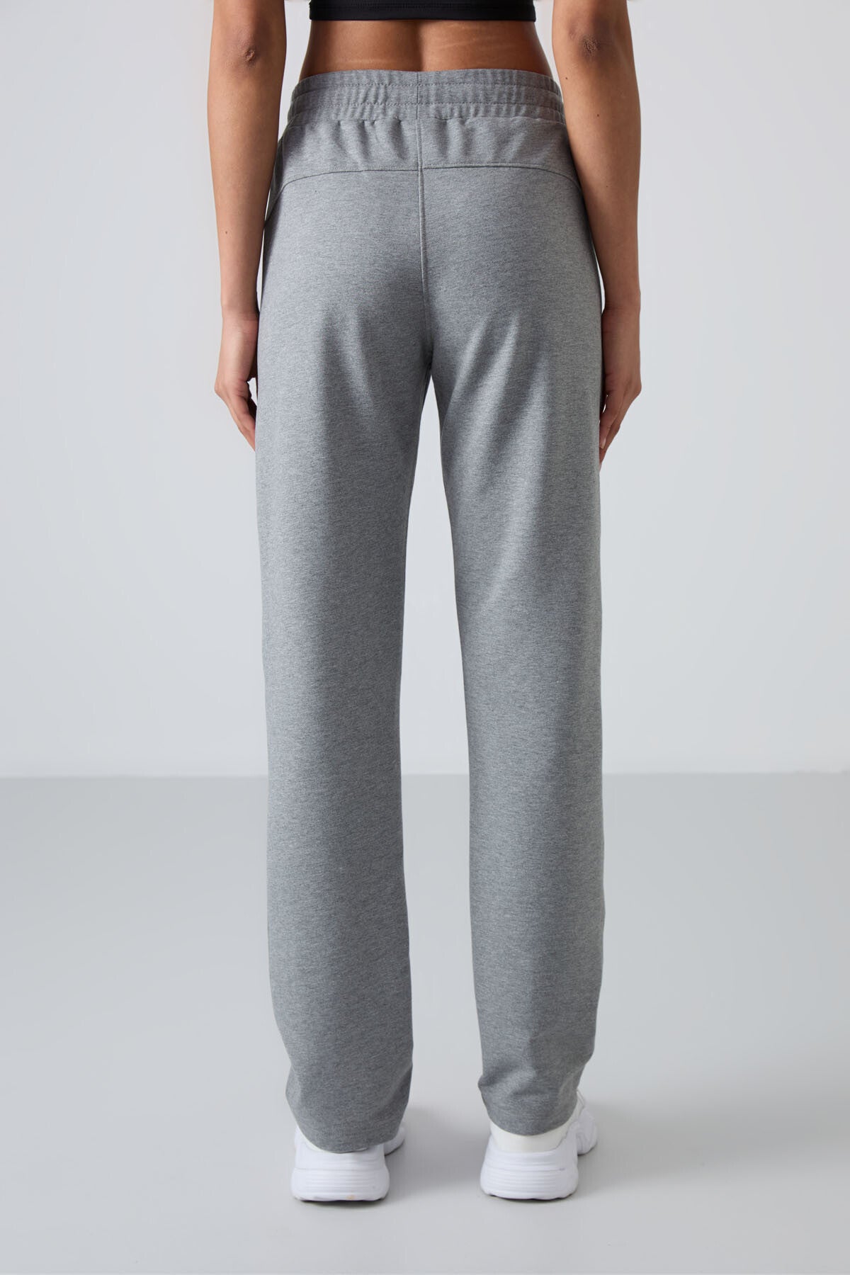 Grey Melange Hidden Zipper Pocket Comfort Fit Classic Hem Women's Tracksuit Bottom - 94148