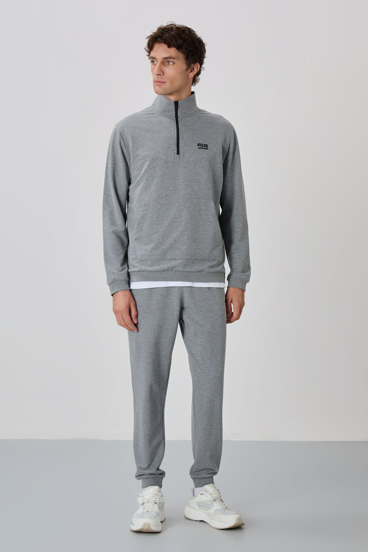 Herbert Grey Melange Collar Tracksuit Set - 85233