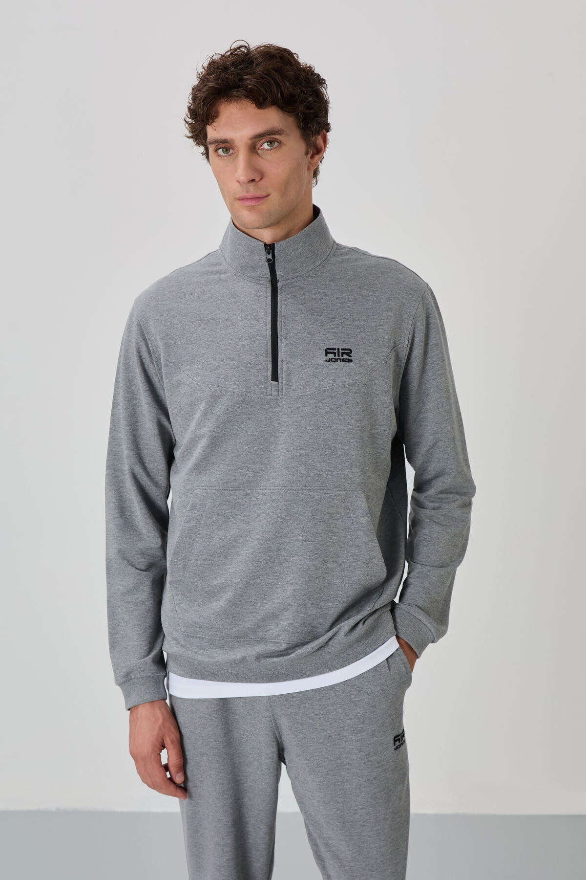 Herbert Grey Melange Collar Tracksuit Set - 85233