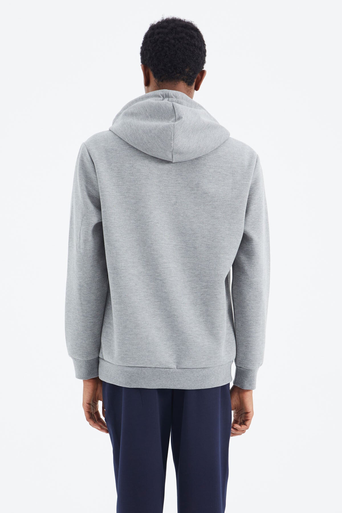 Grey Melange Hooded Laced Print Detailed Relax Fit Men's Sweatshirt - 88287