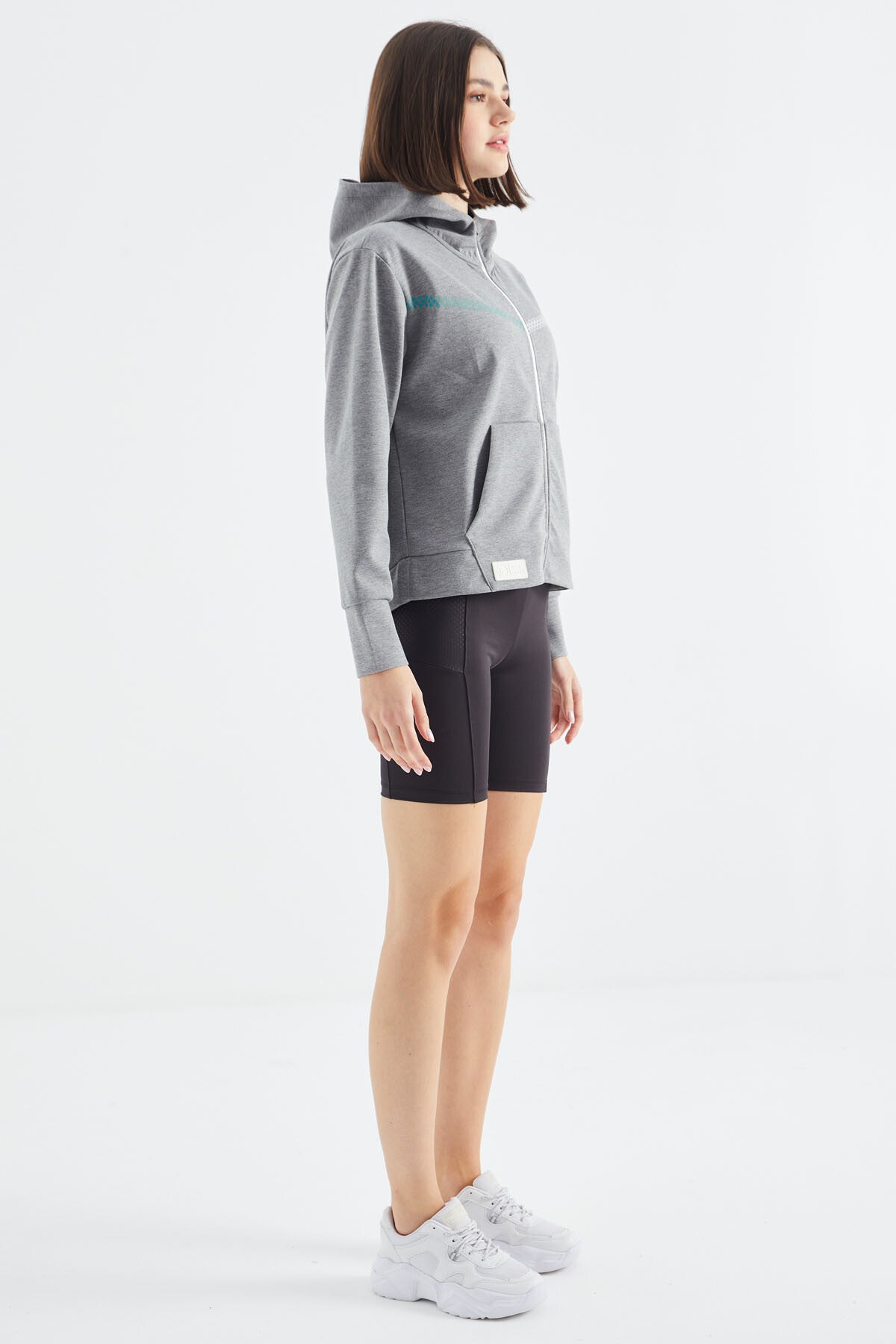 Grey Melange Hooded Zippered Women's Sweatshirt - 97277