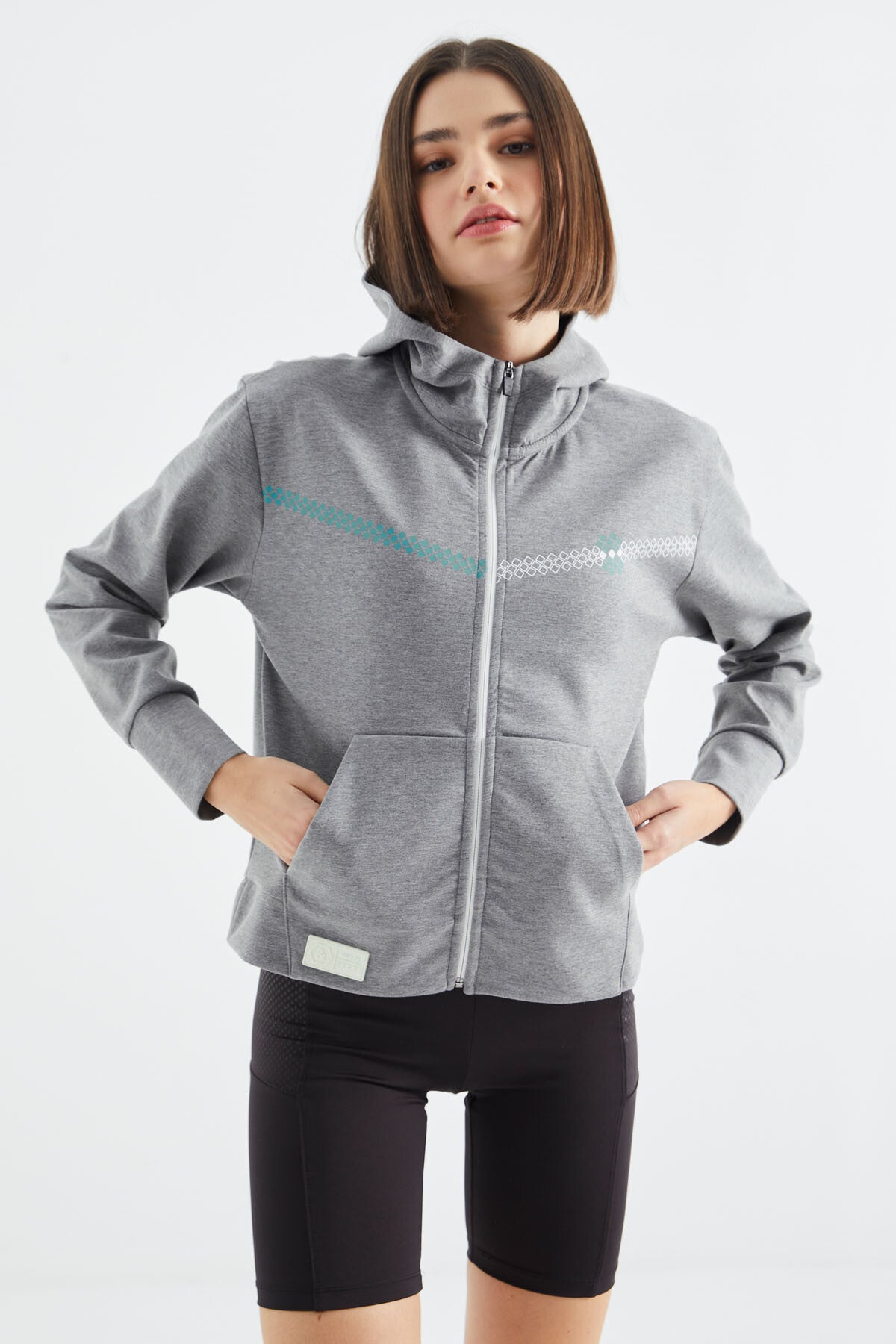 Grey Melange Hooded Zippered Women's Sweatshirt - 97277