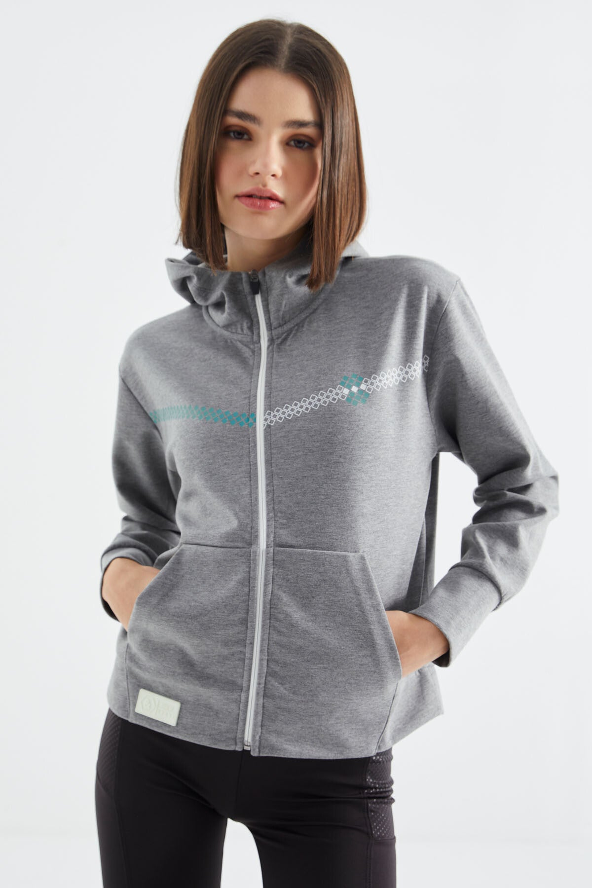 Grey Melange Hooded Zippered Women's Sweatshirt - 97277