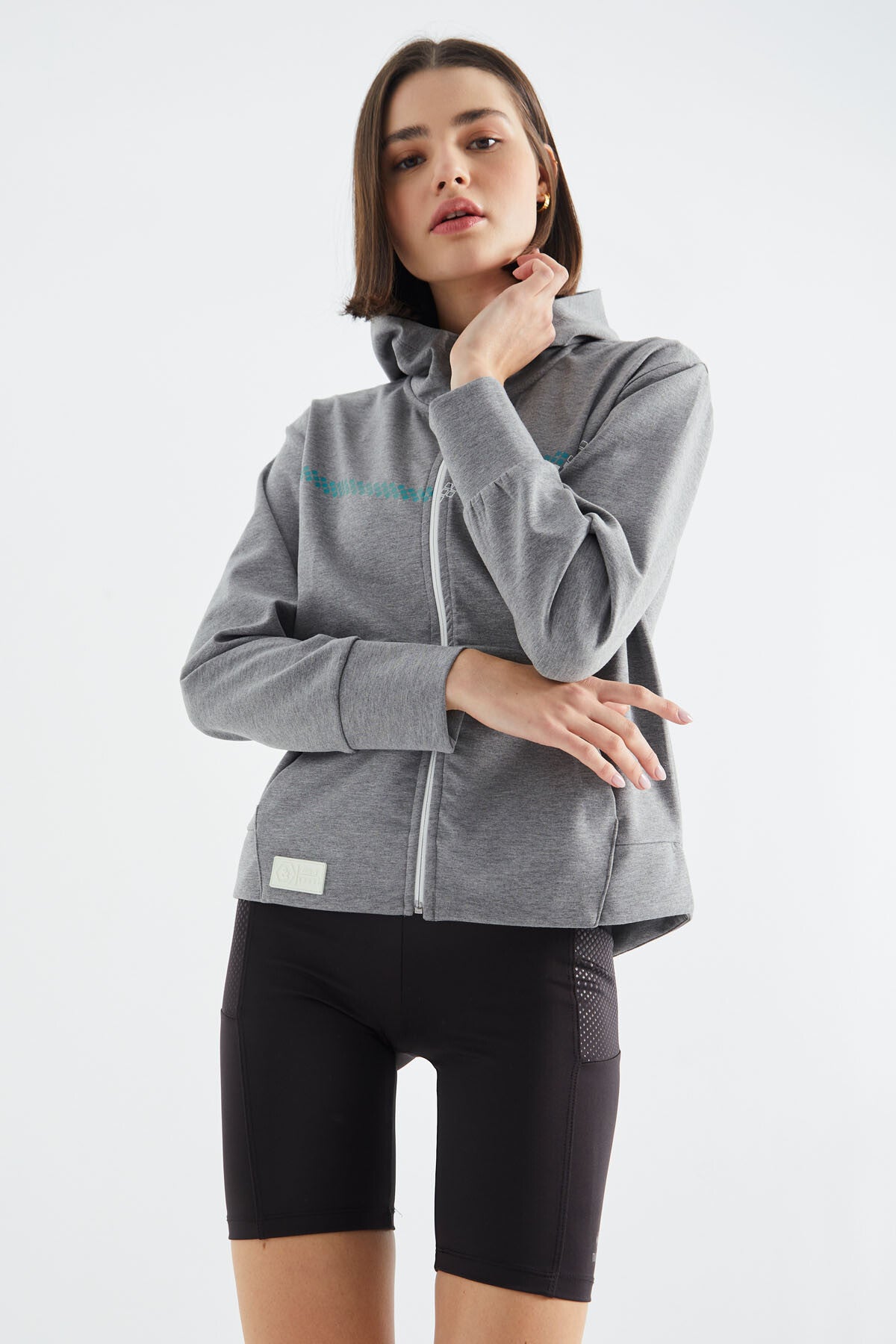 Grey Melange Hooded Zippered Women's Sweatshirt - 97277